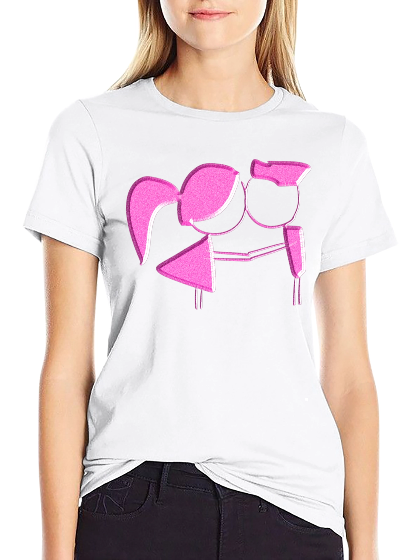 Romantic Stick Figure Couple Graphic T-Shirt