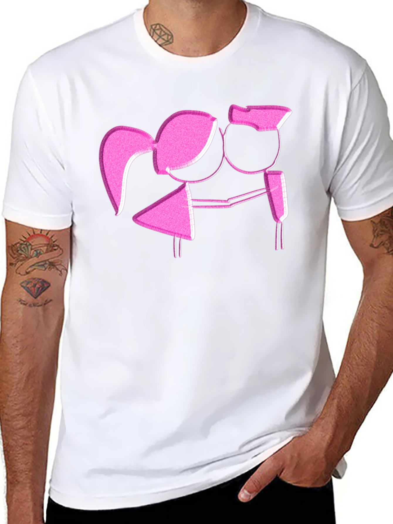 Romantic Stick Figure Couple Graphic T-Shirt