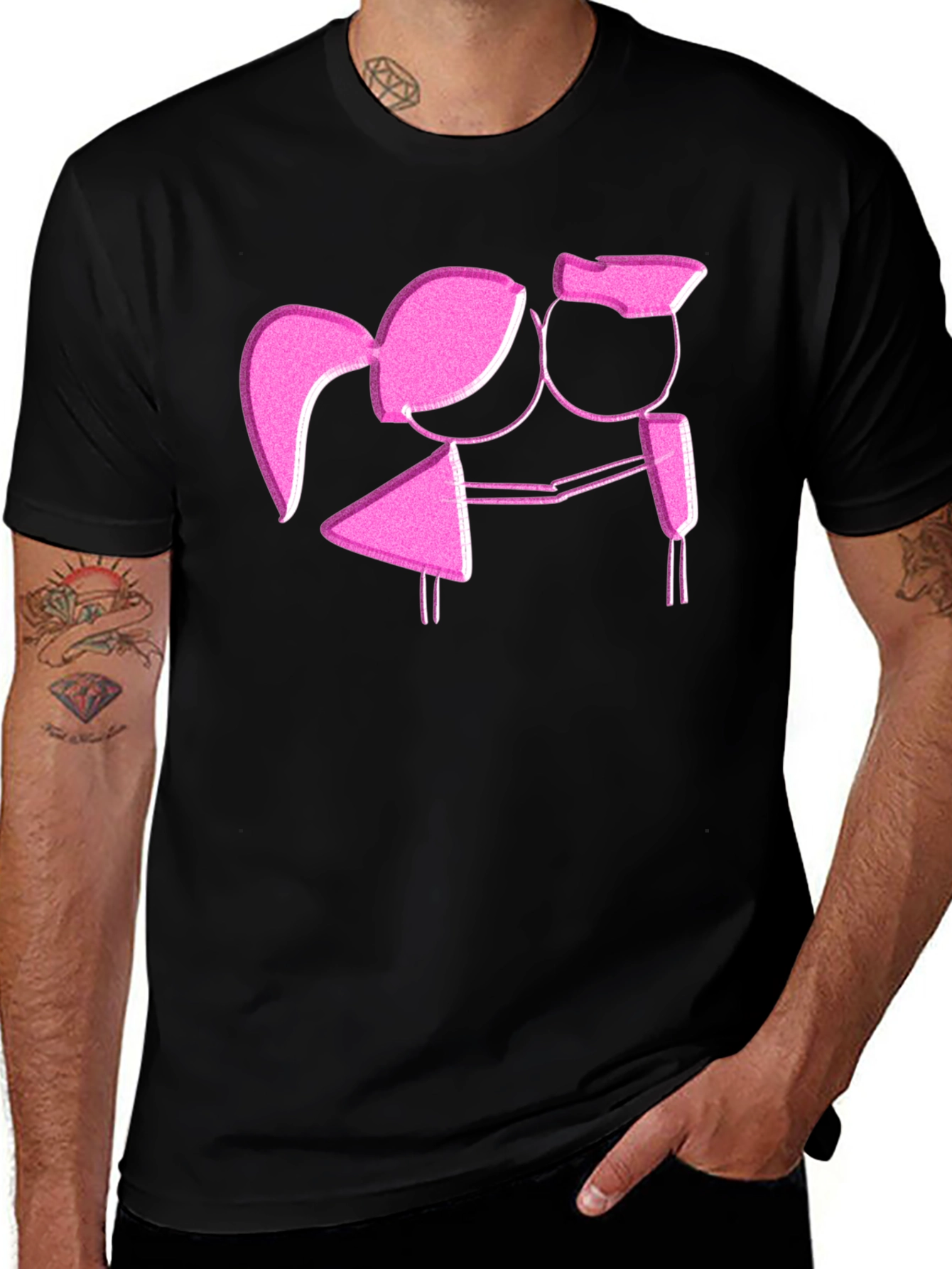 Romantic Stick Figure Couple Graphic T-Shirt