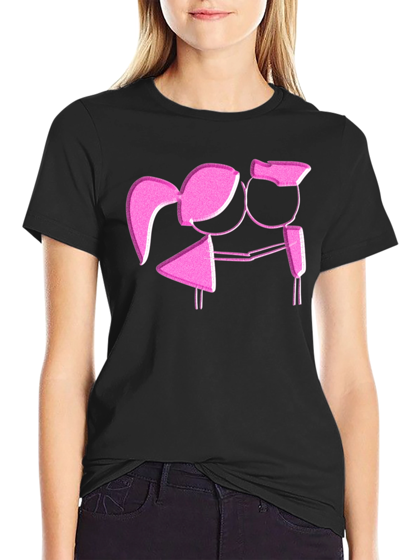 Romantic Stick Figure Couple Graphic T-Shirt