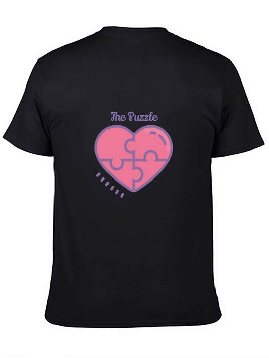 Puzzle Piece Heart Graphic Tee - Black Casual Shirt