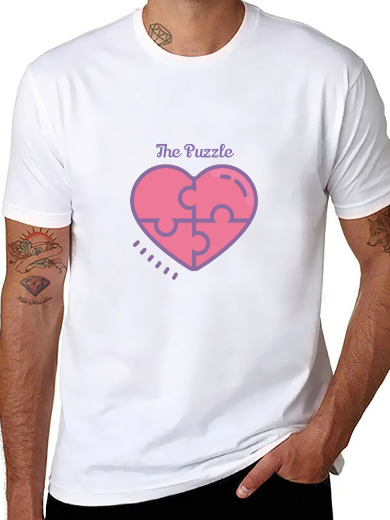 Puzzle Piece Heart Graphic Tee - Black Casual Shirt