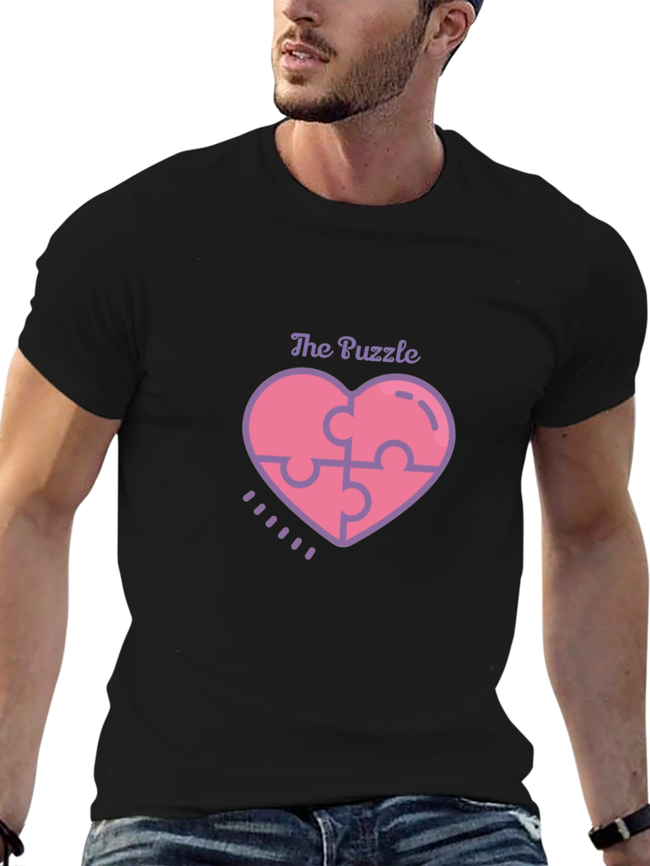Puzzle Piece Heart Graphic Tee - Black Casual Shirt