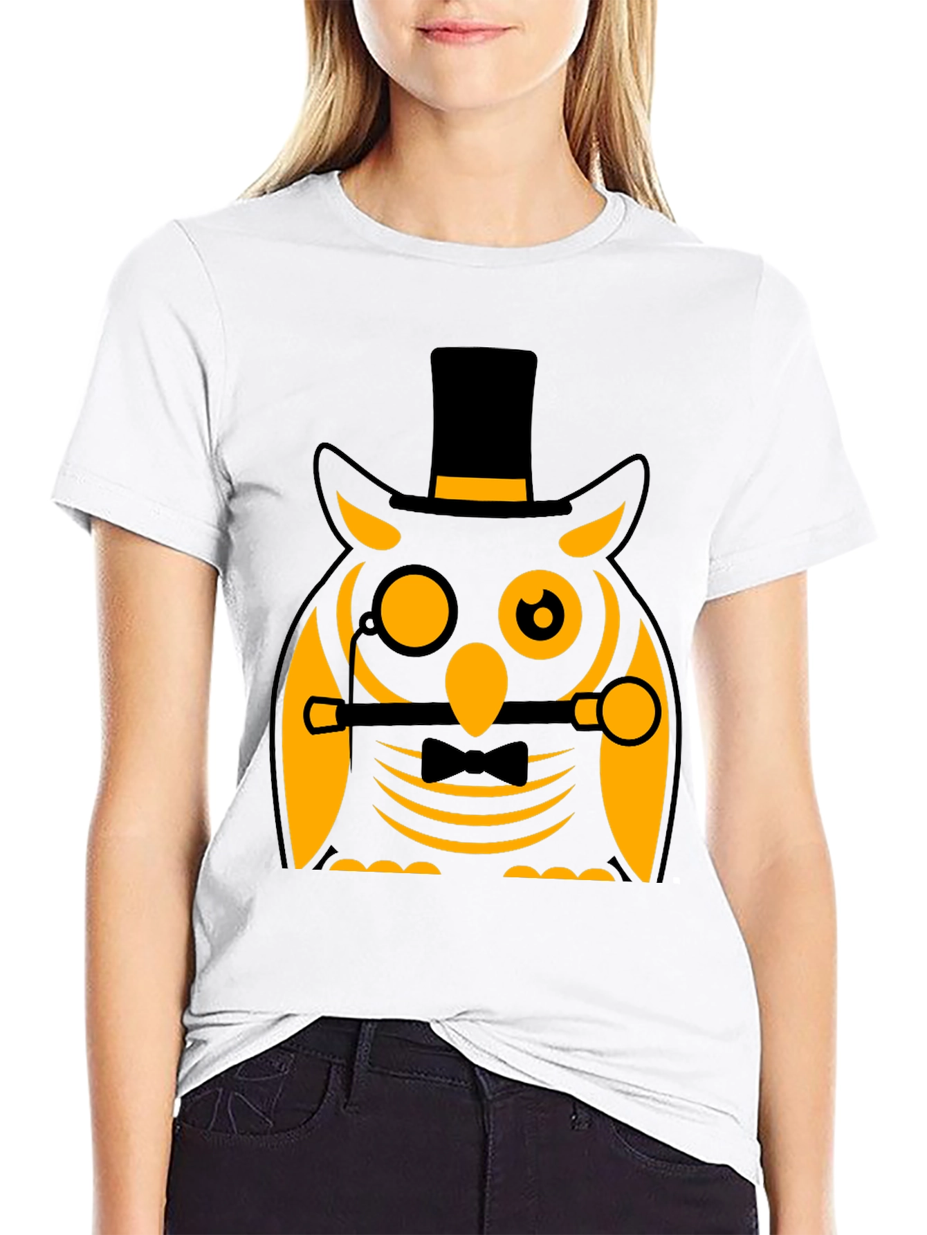 Dapper Owl T-Shirt: Black Cotton Blend Novelty Graphic