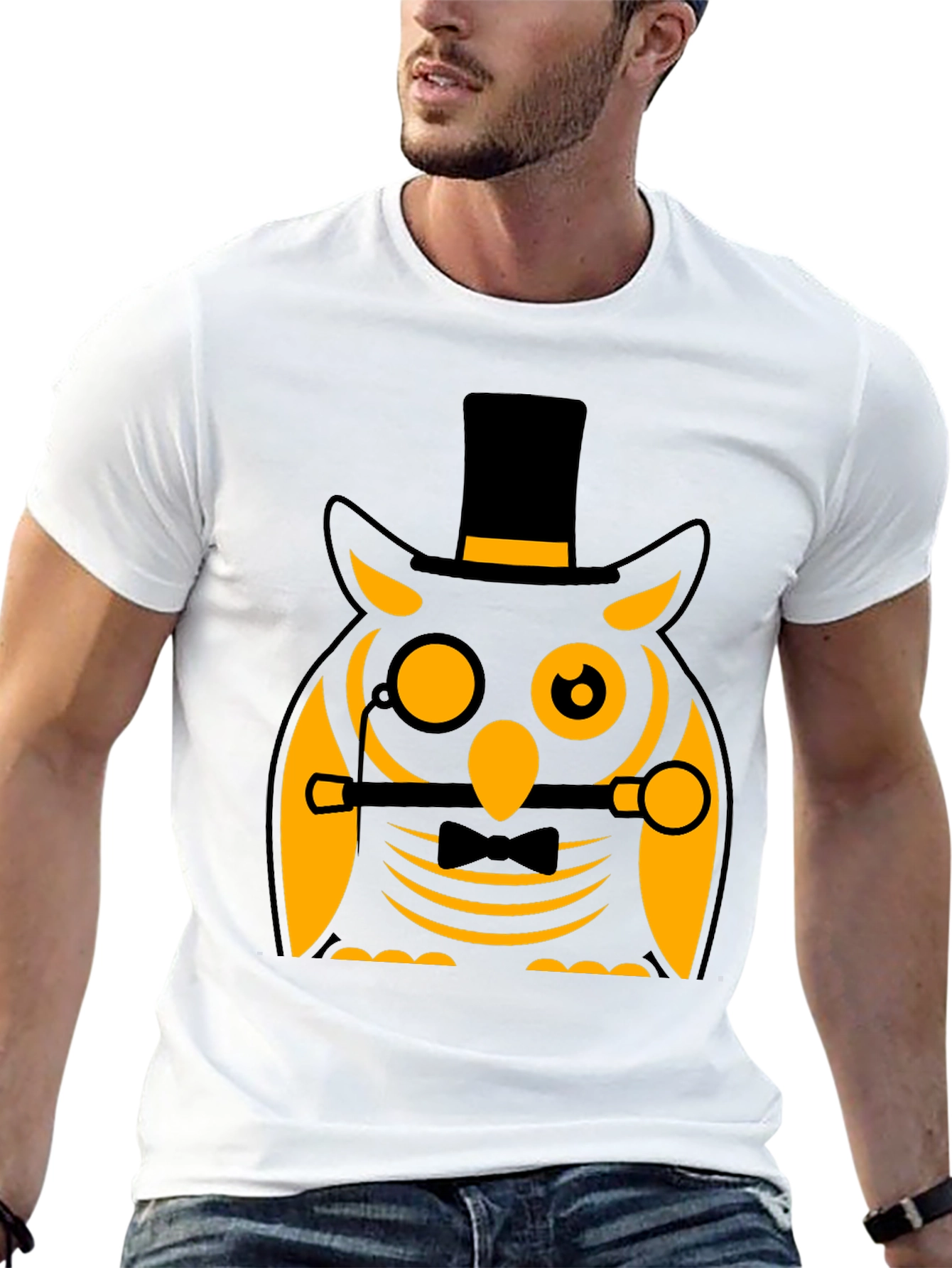 Dapper Owl T-Shirt: Black Cotton Blend Novelty Graphic