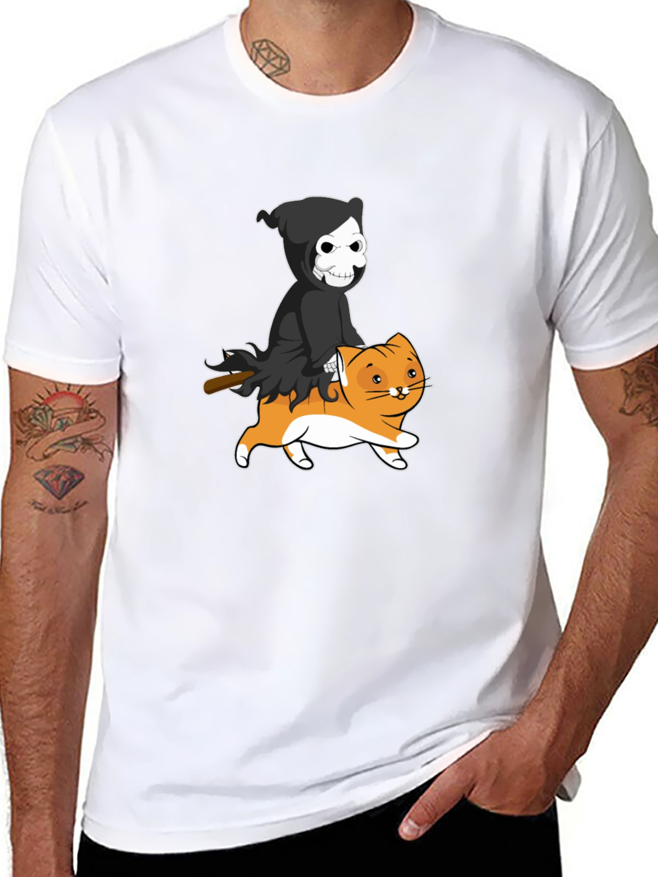 Grim Reaper Cat Rider Graphic Tee