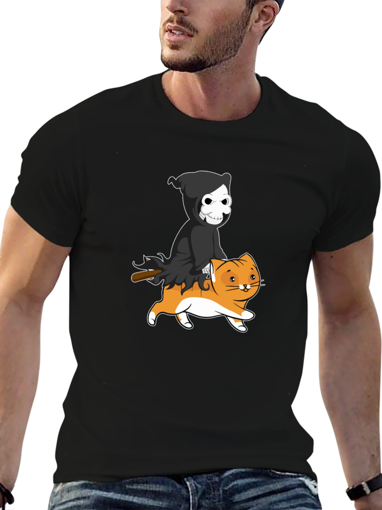 Grim Reaper Cat Rider Graphic Tee