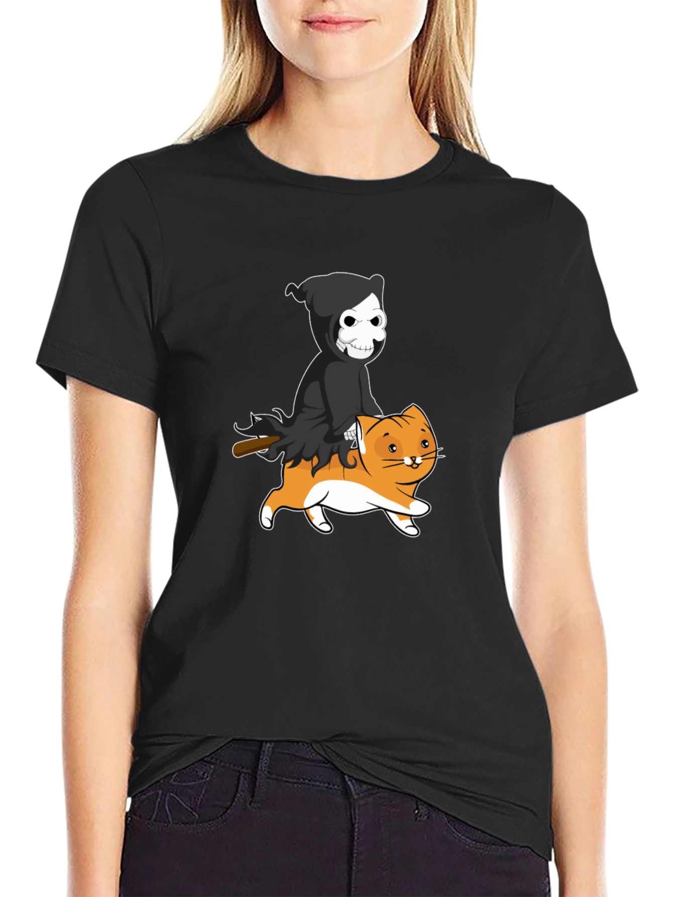 Grim Reaper Cat Rider Graphic Tee