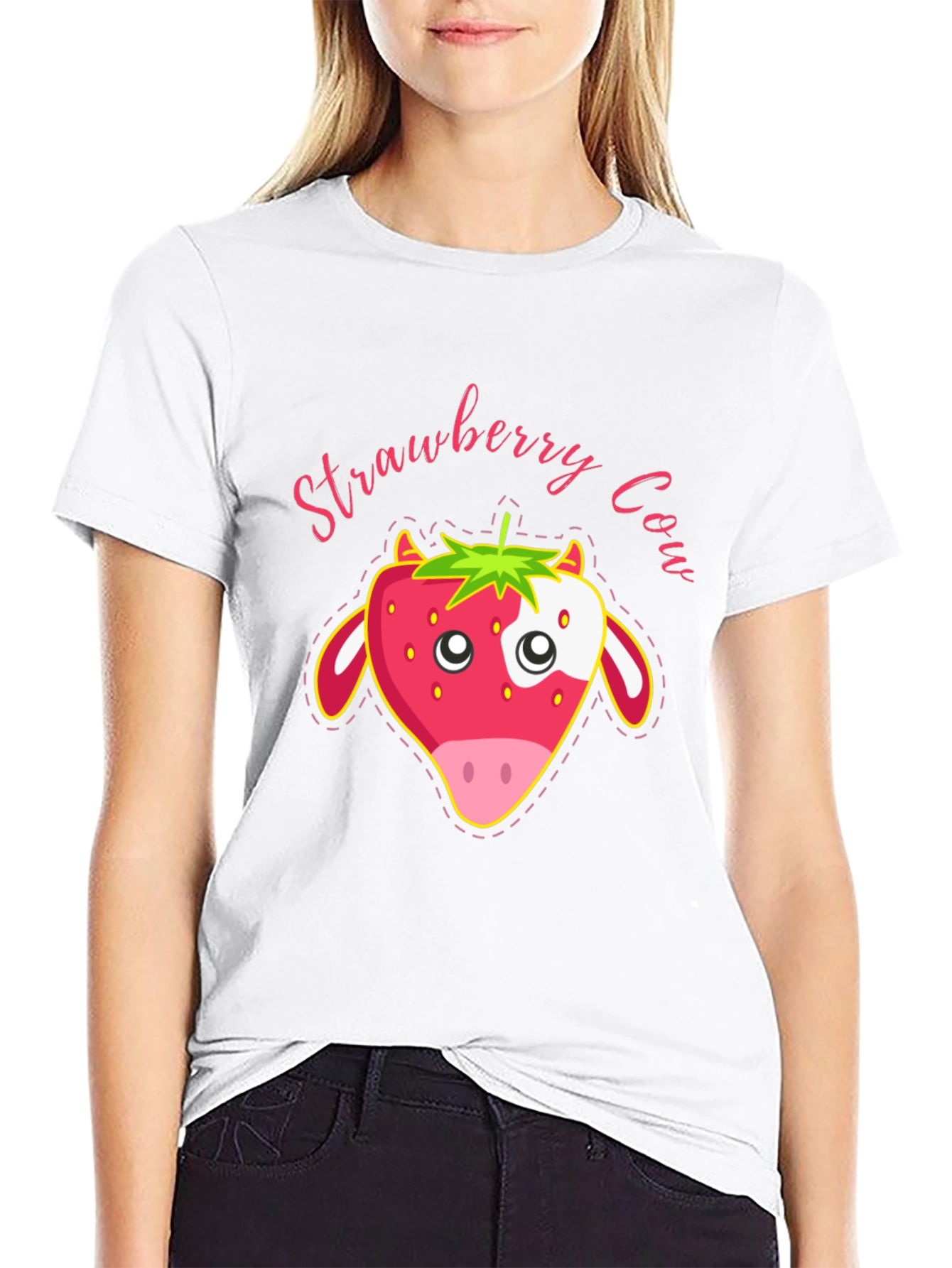 Strawberry Cow Graphic T-Shirt - Cute Animal Tee