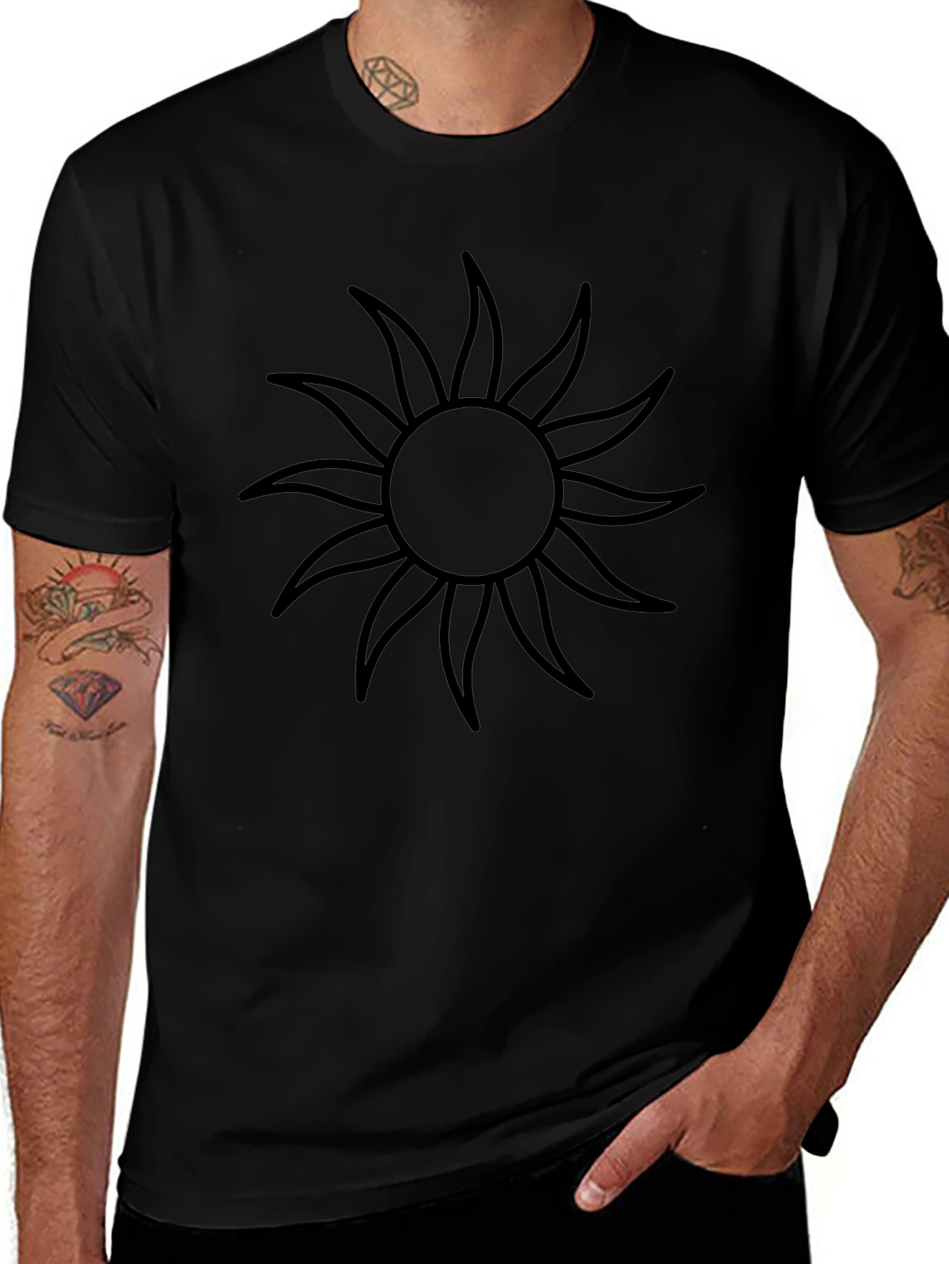Mens Black Graphic Tee - Sunburst Design
