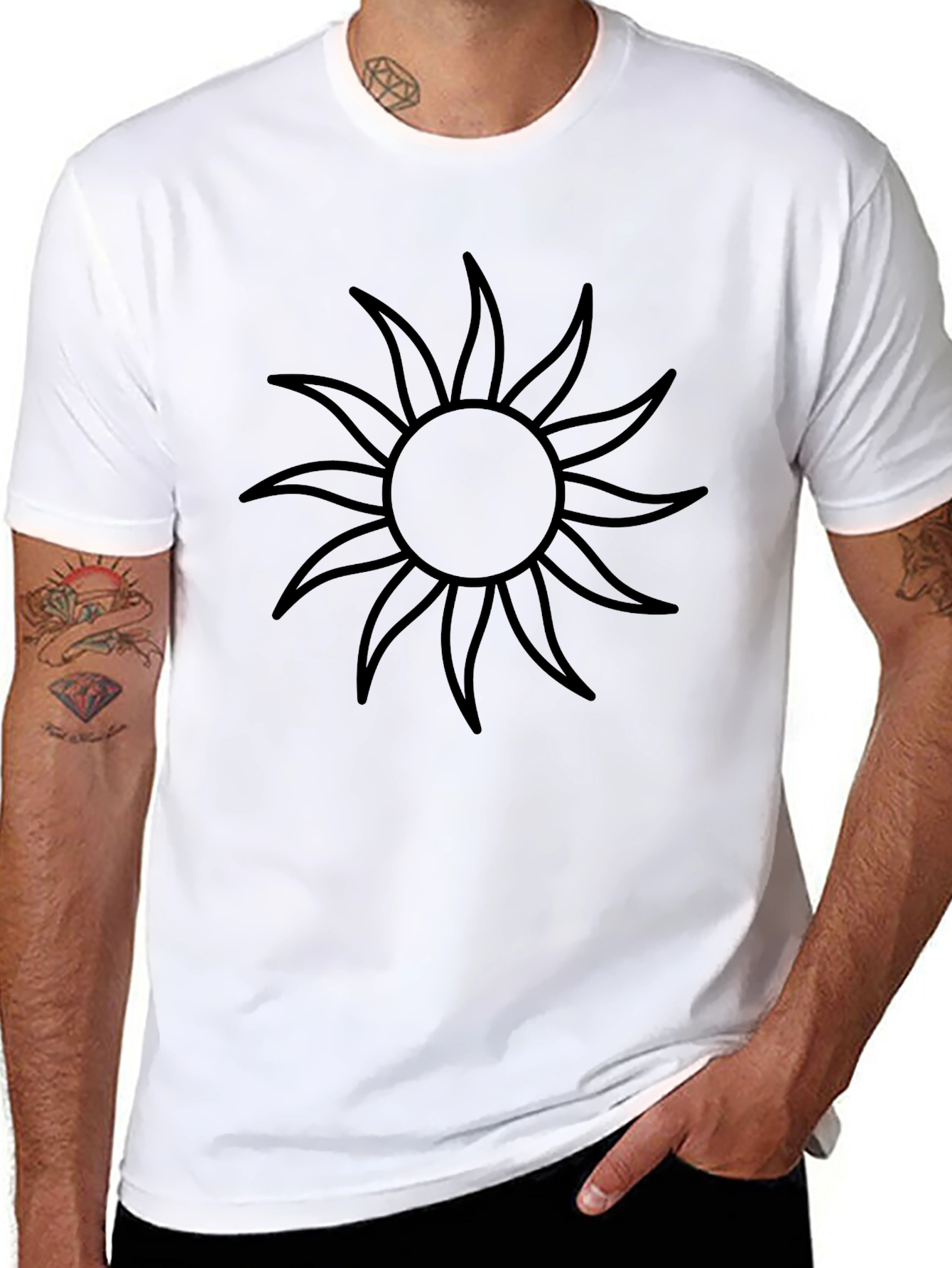 Mens Black Graphic Tee - Sunburst Design