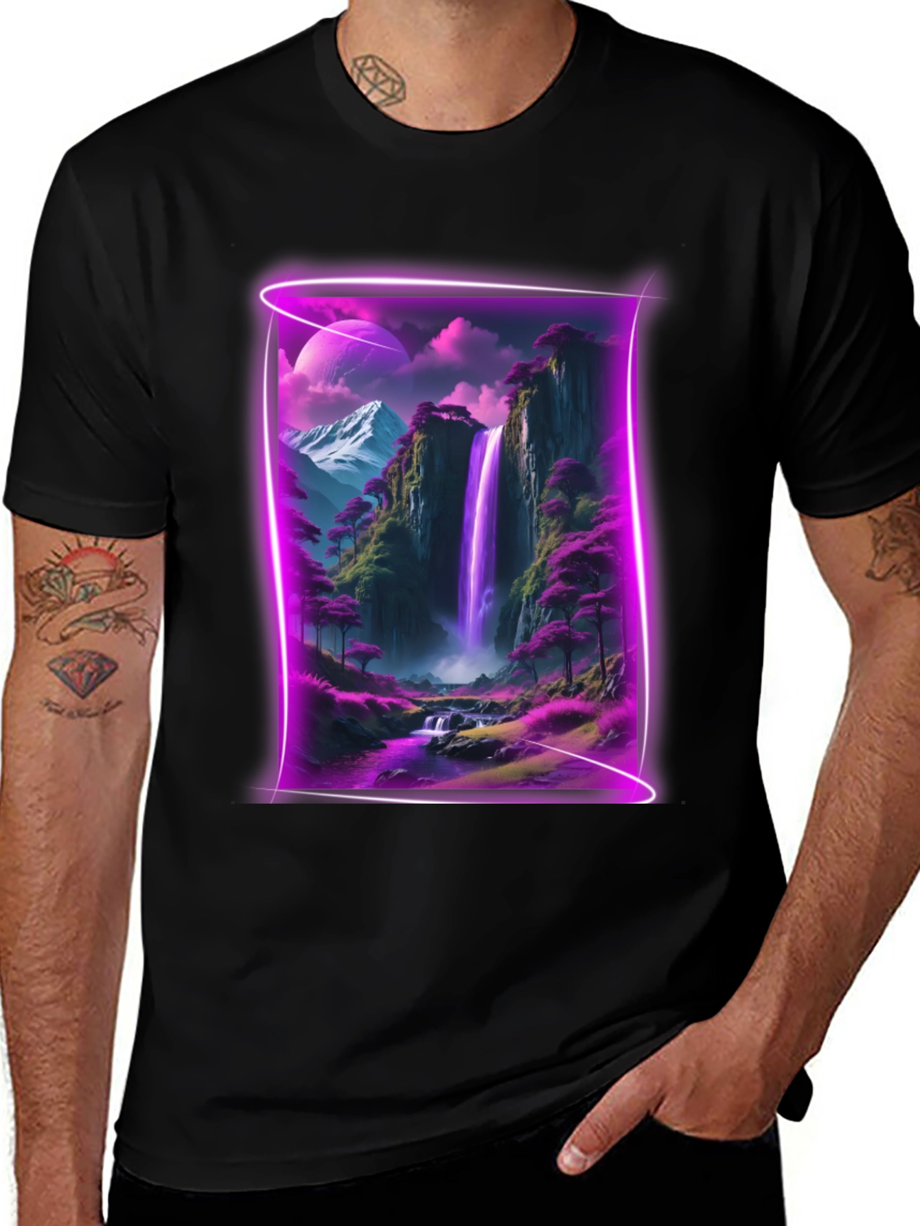 Neon Waterfall T-Shirt - Black Graphic Tee