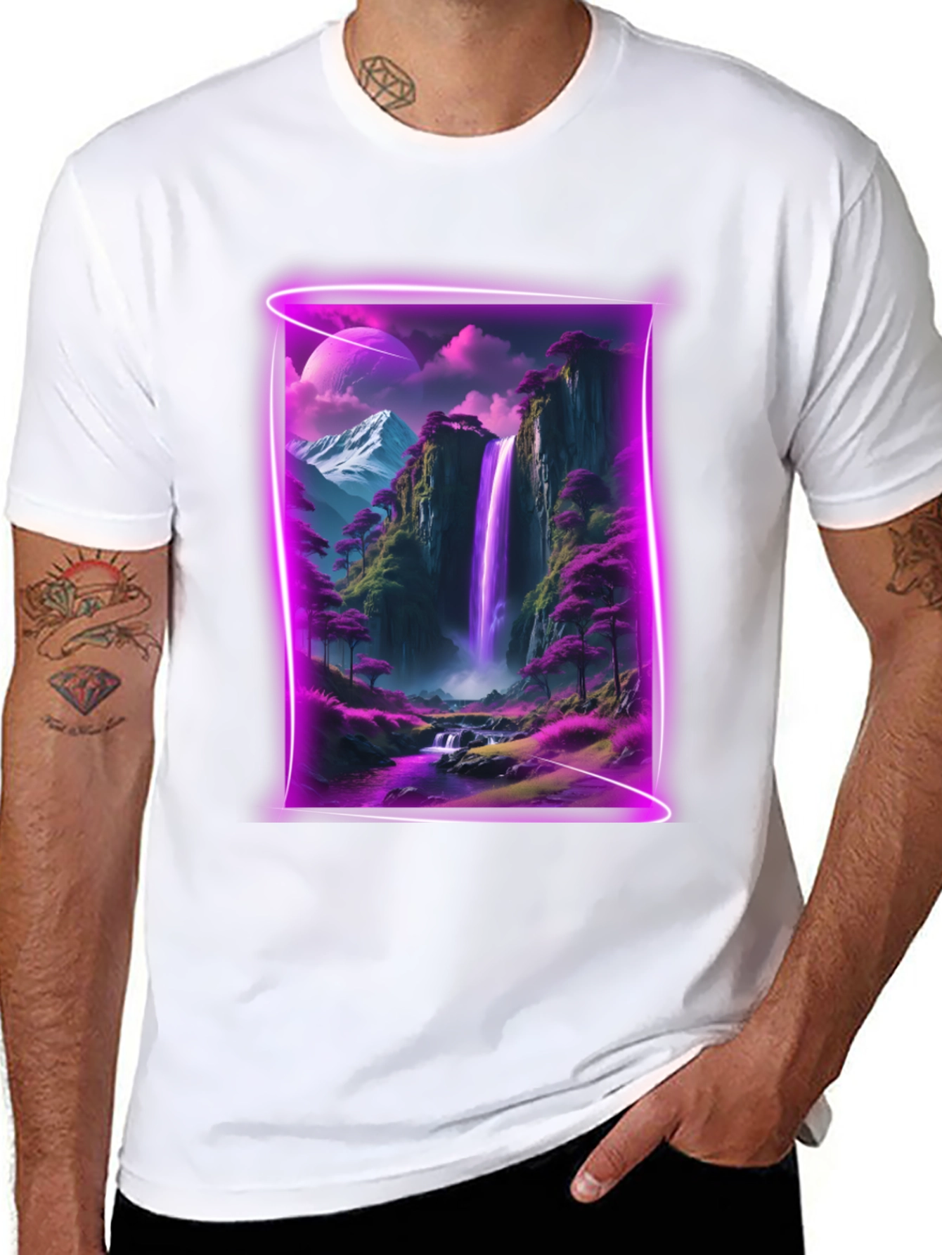 Neon Waterfall T-Shirt - Black Graphic Tee