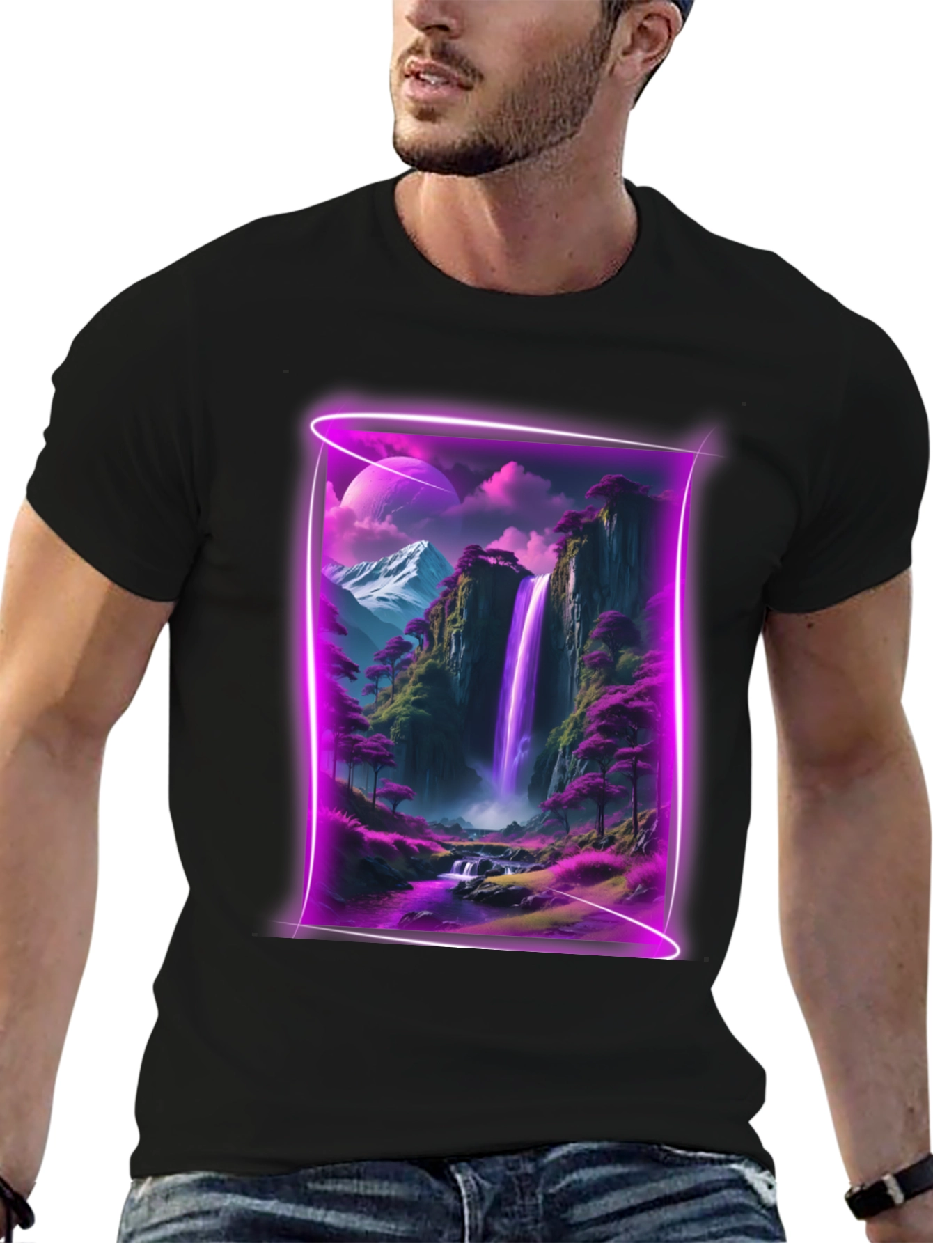 Neon Waterfall T-Shirt - Black Graphic Tee