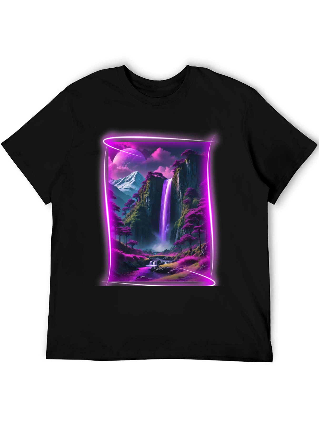 Neon Waterfall T-Shirt - Black Graphic Tee
