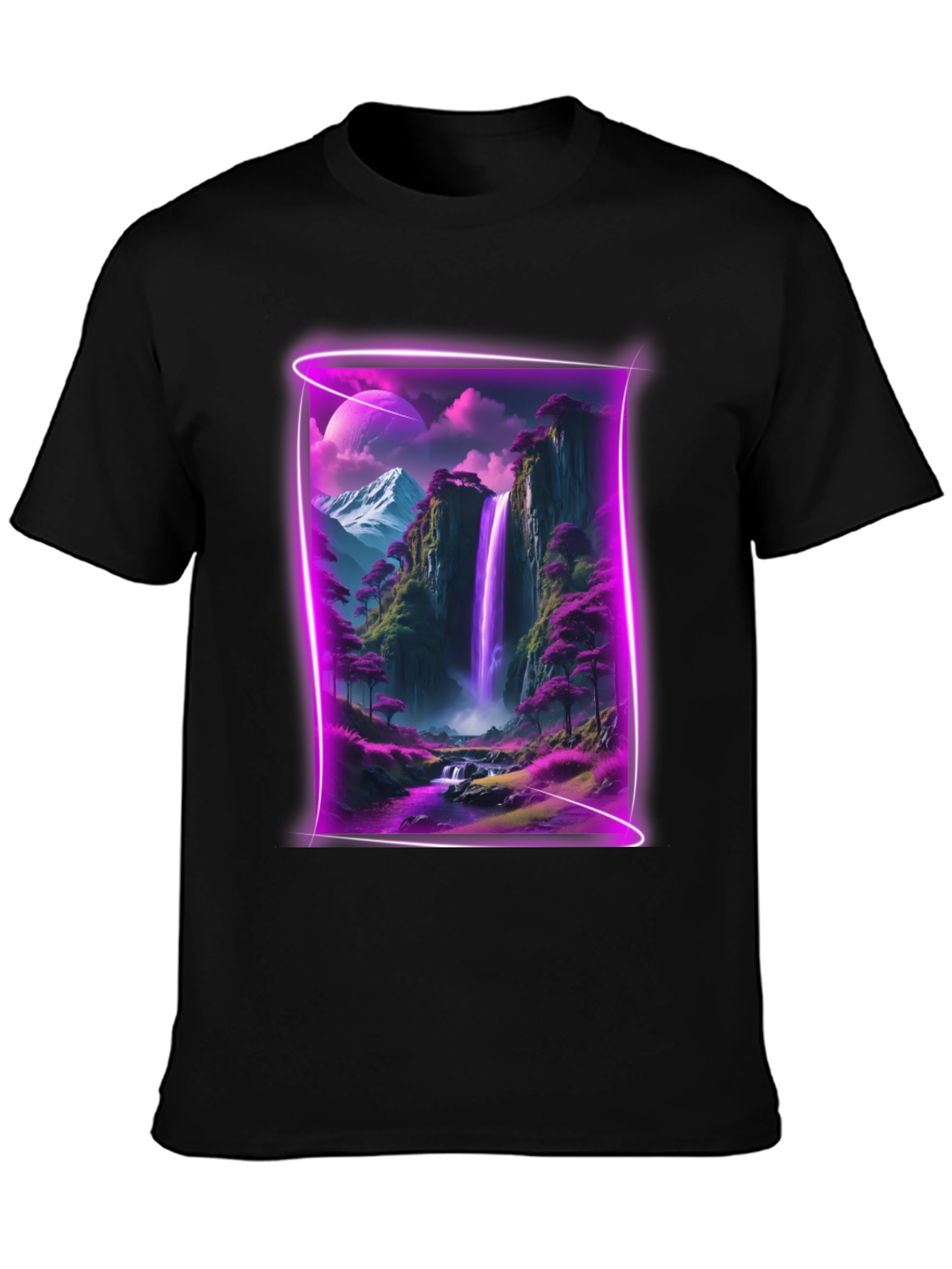 Neon Waterfall T-Shirt - Black Graphic Tee