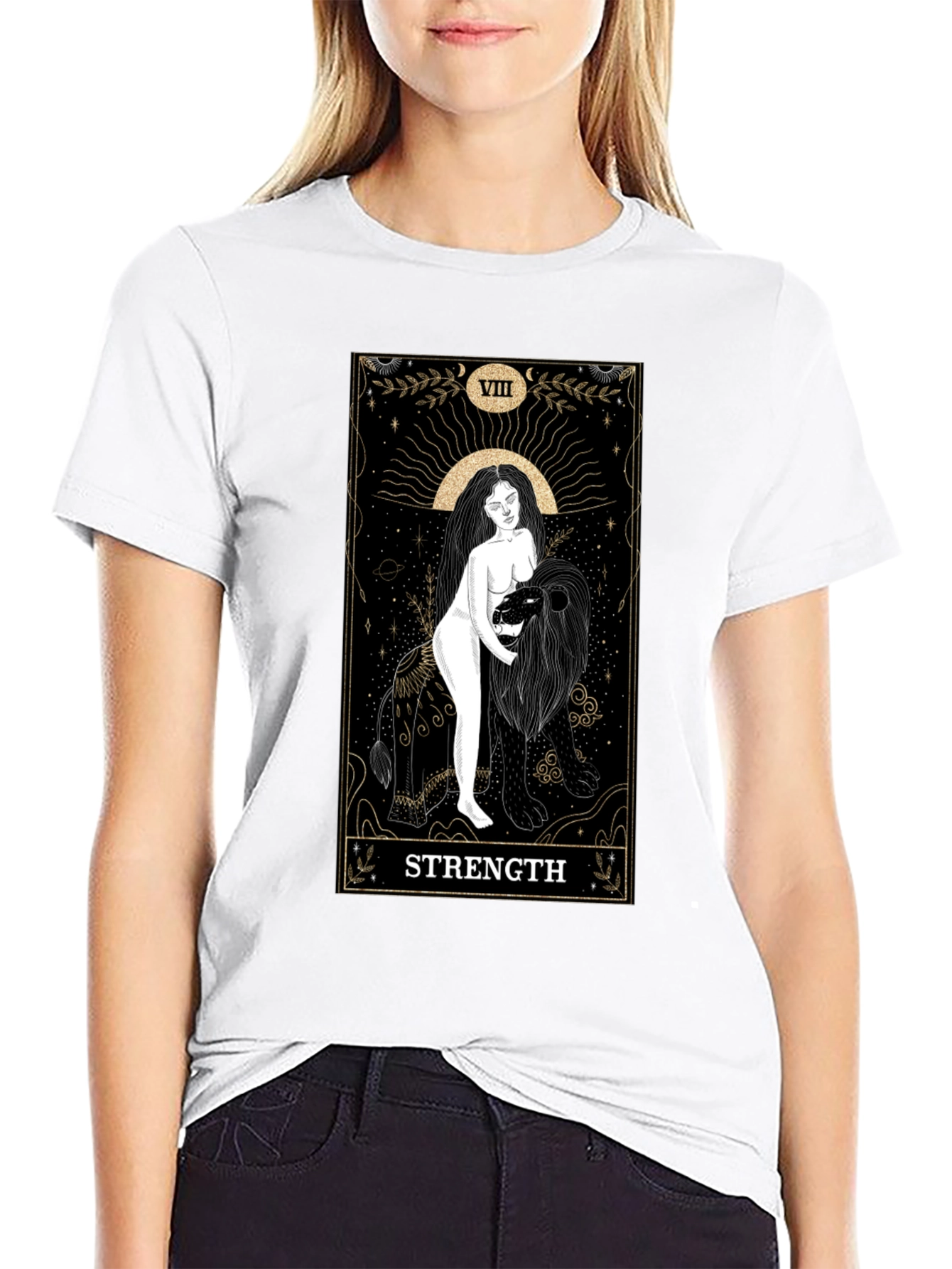 Strength Tarot Card Graphic T-Shirt - Black