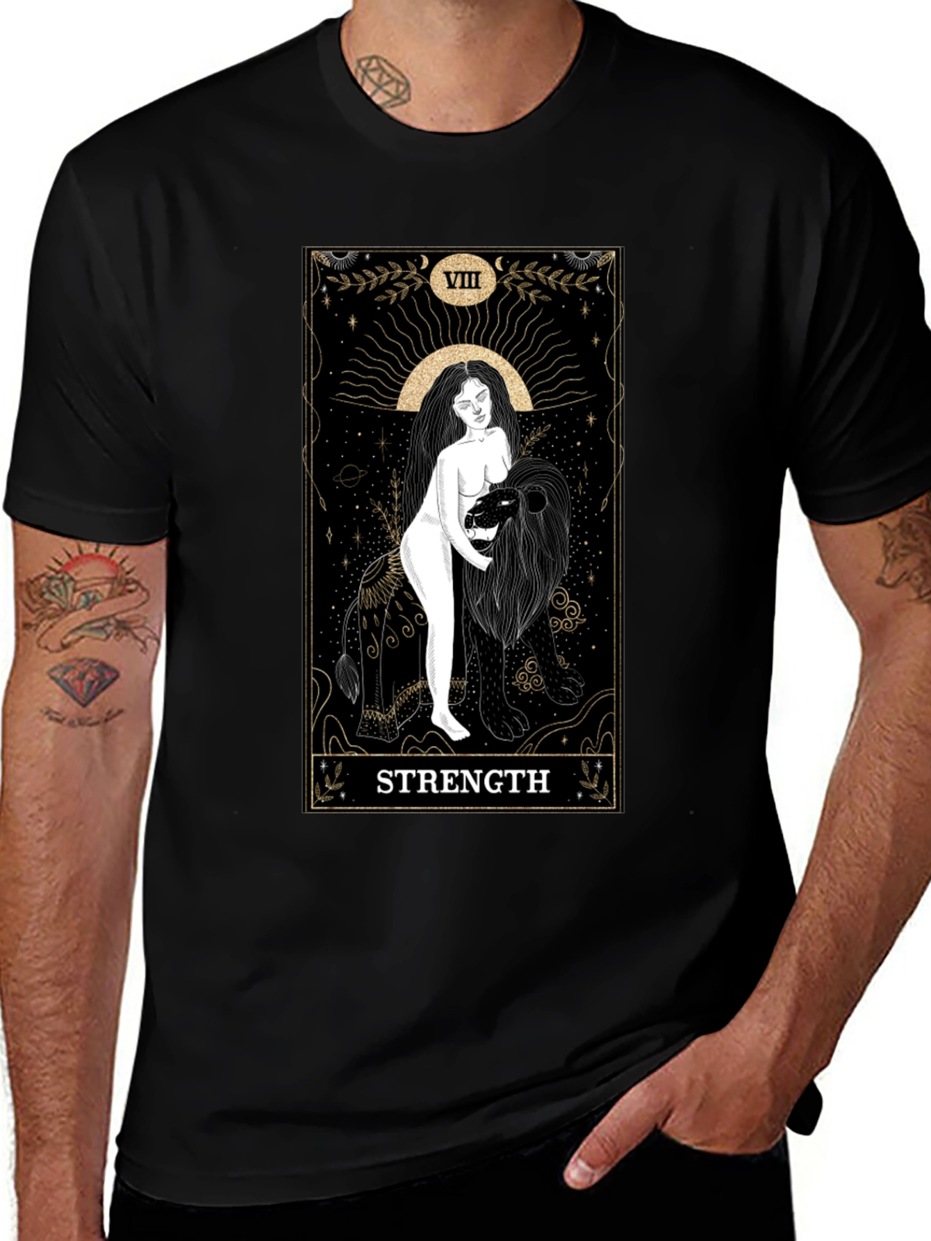 Strength Tarot Card Graphic T-Shirt - Black