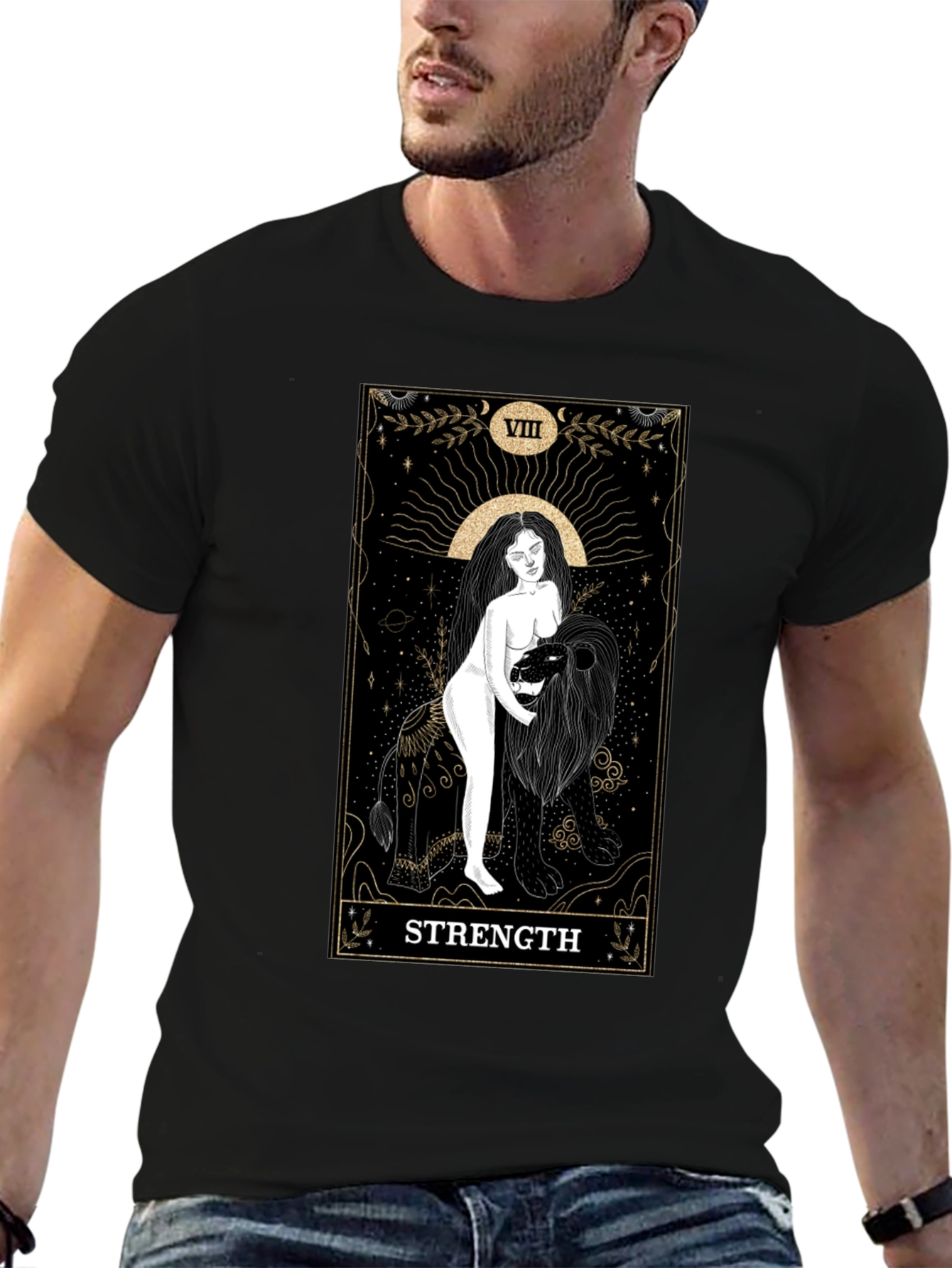 Strength Tarot Card Graphic T-Shirt - Black