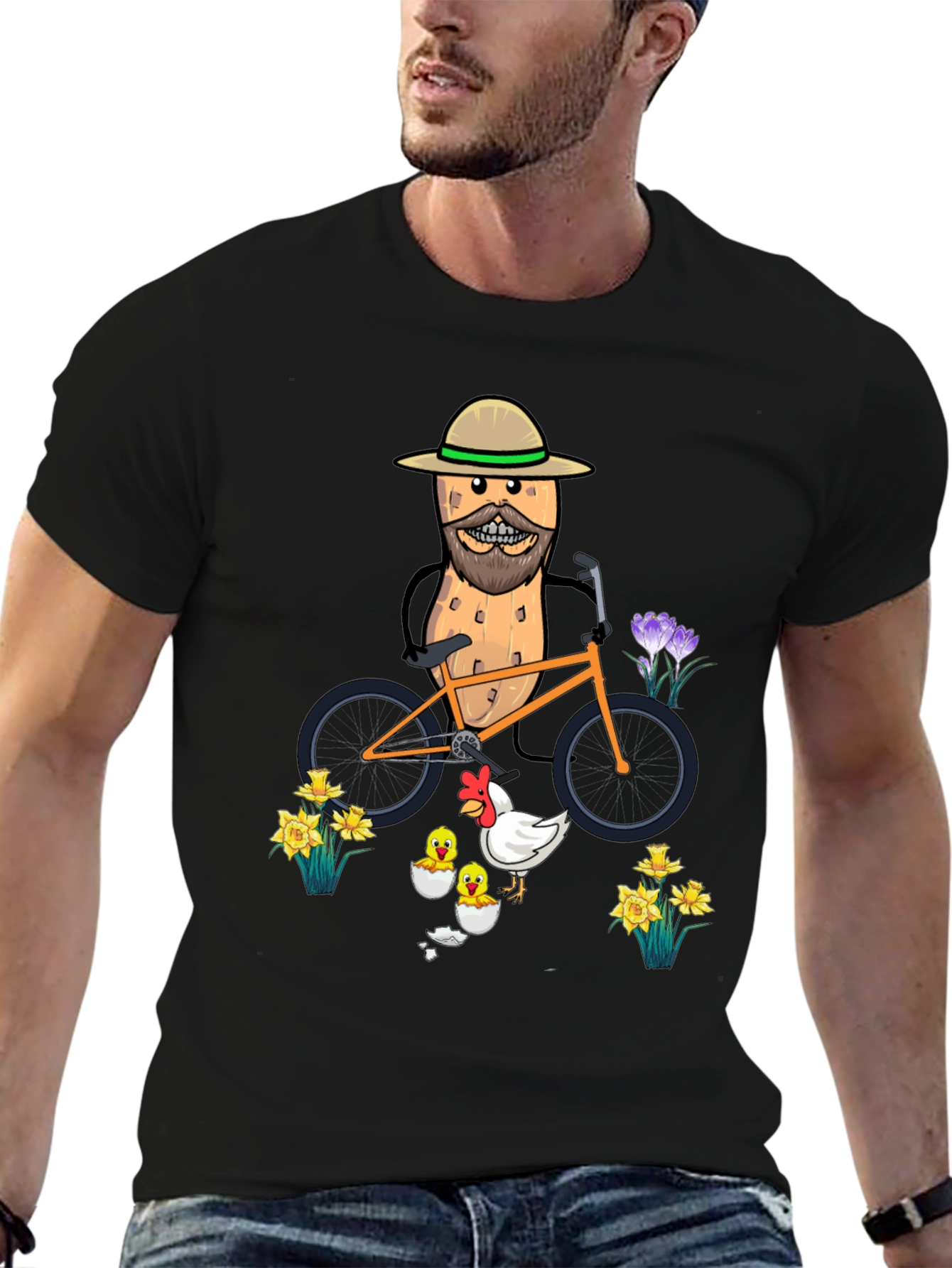 Humorous Peanut Biker T-Shirt - Quirky Graphic Tee