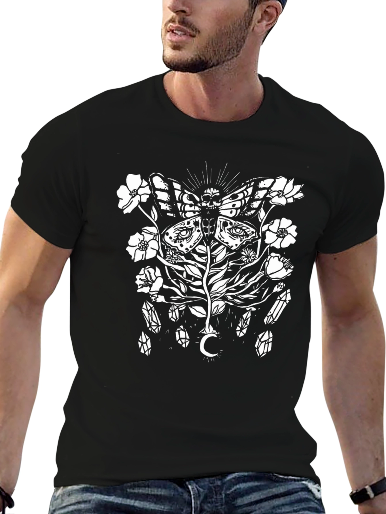 Mystic Moth Graphic Tee - Black Cotton T-Shirt