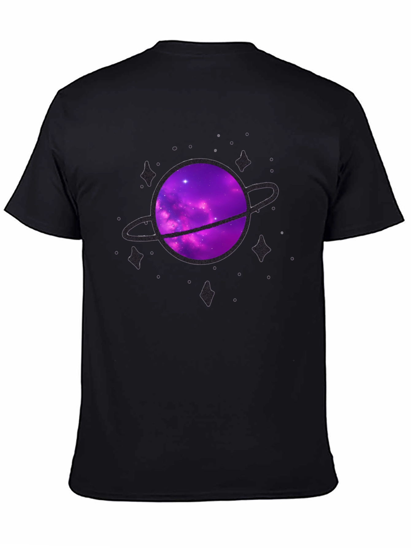 Galaxy Planet Graphic Tee - Black Crew Neck