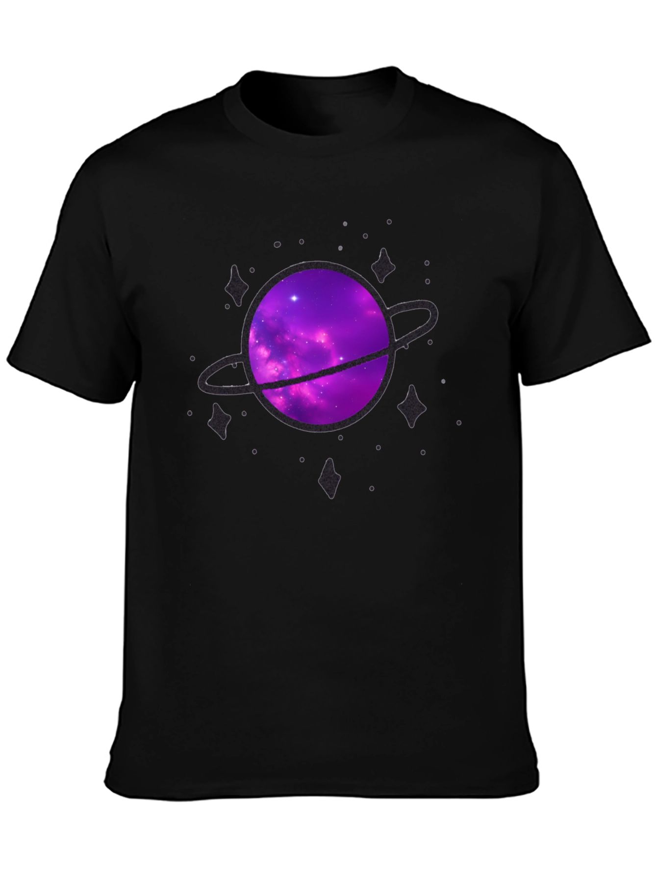Galaxy Planet Graphic Tee - Black Crew Neck