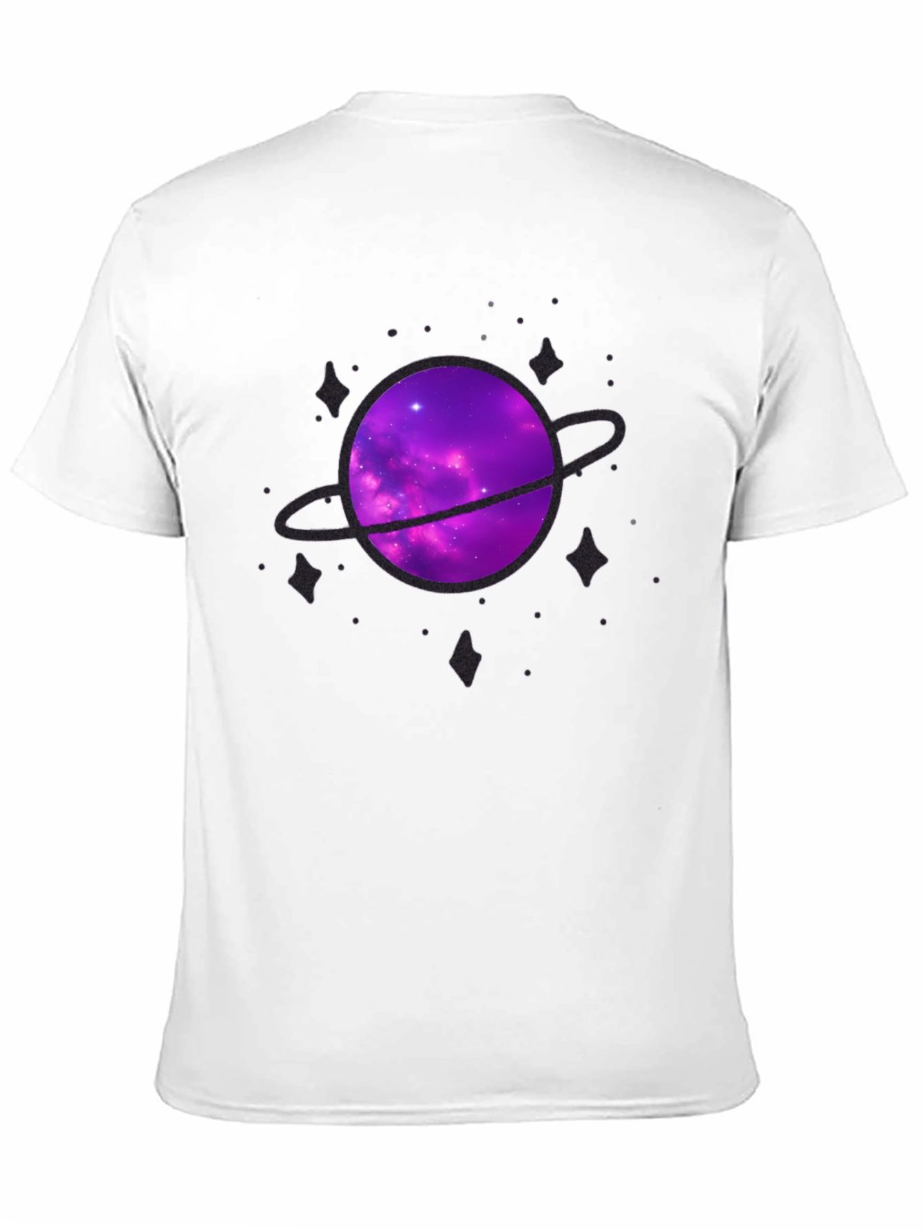 Galaxy Planet Graphic Tee - Black Crew Neck