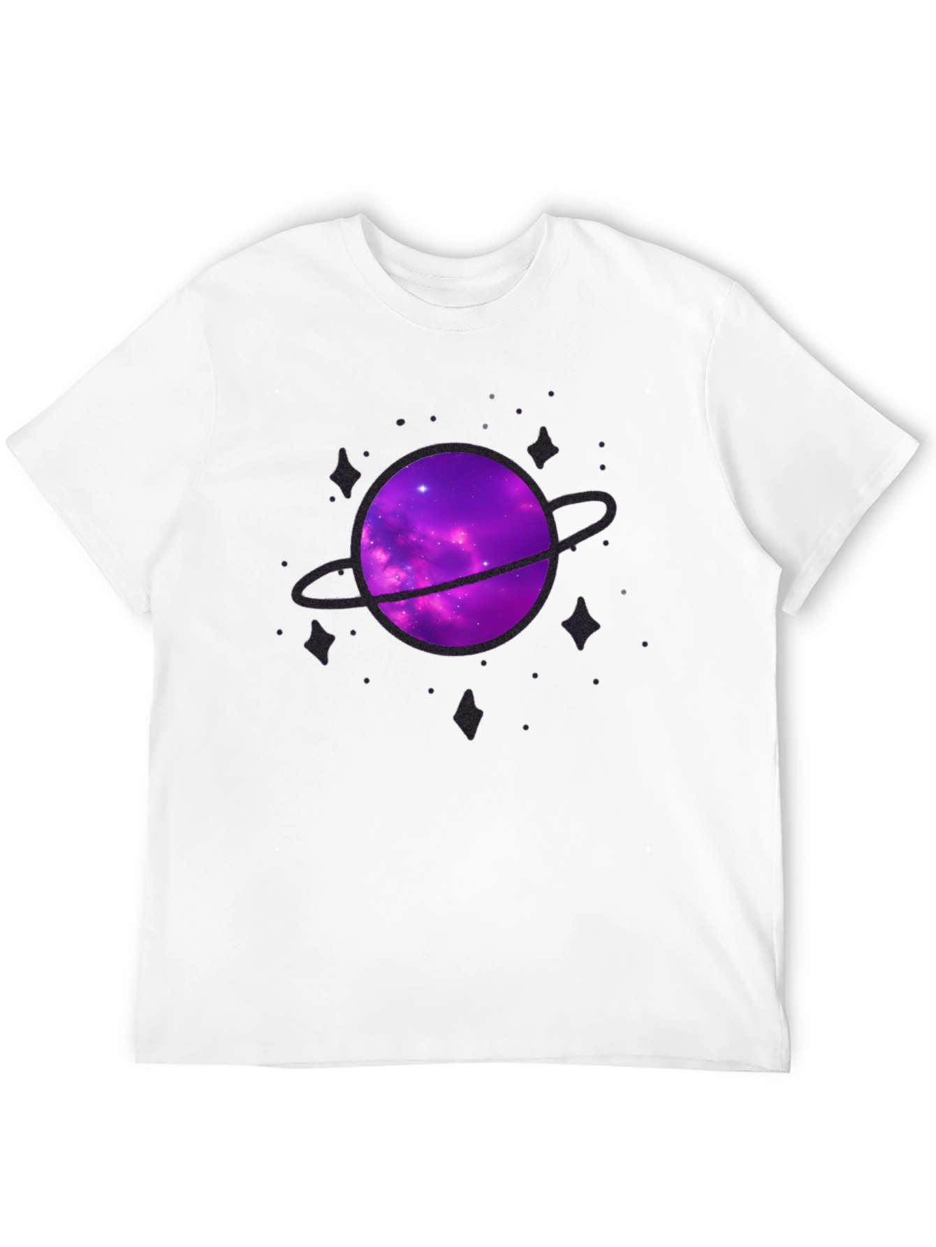 Galaxy Planet Graphic Tee - Black Crew Neck