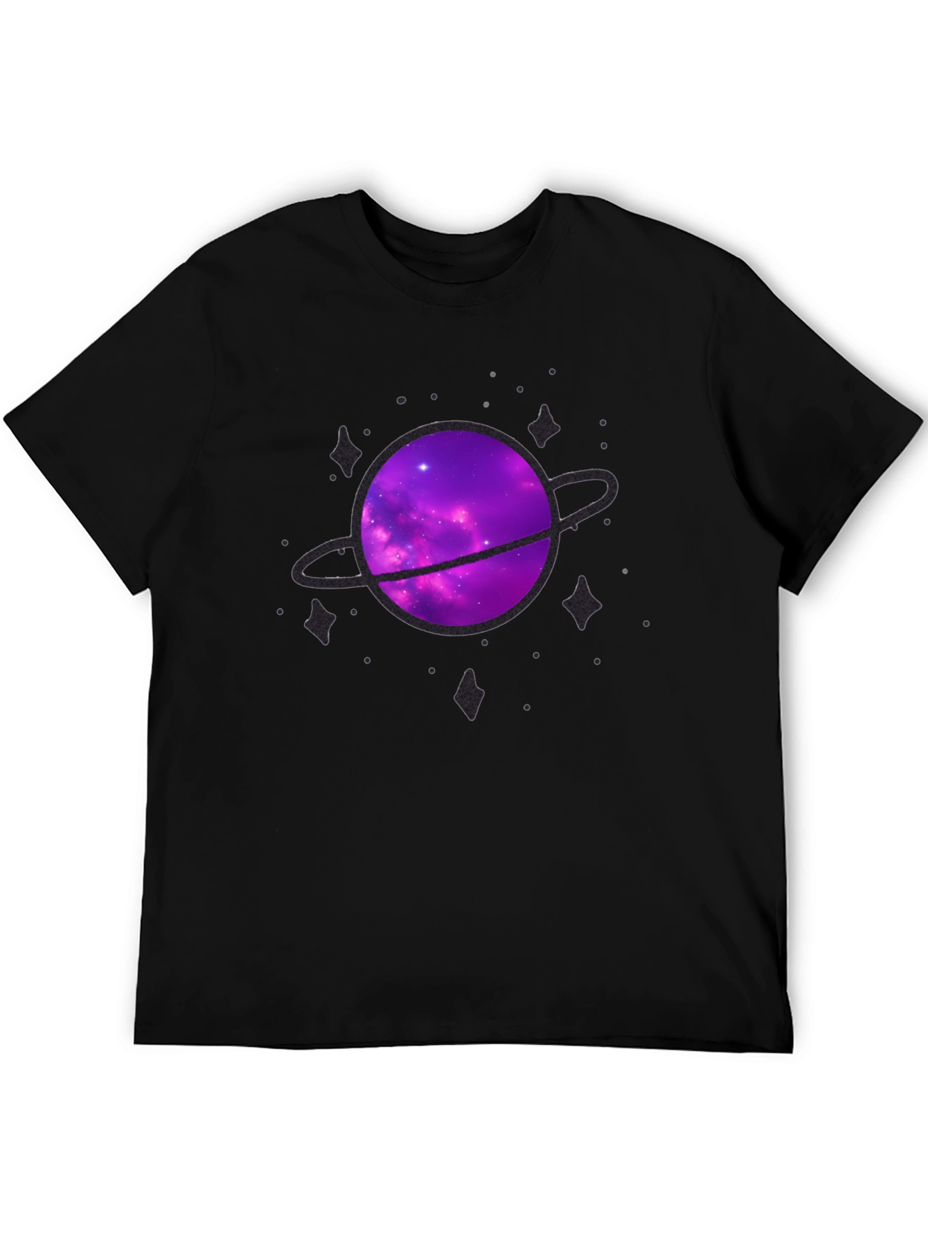 Galaxy Planet Graphic Tee - Black Crew Neck