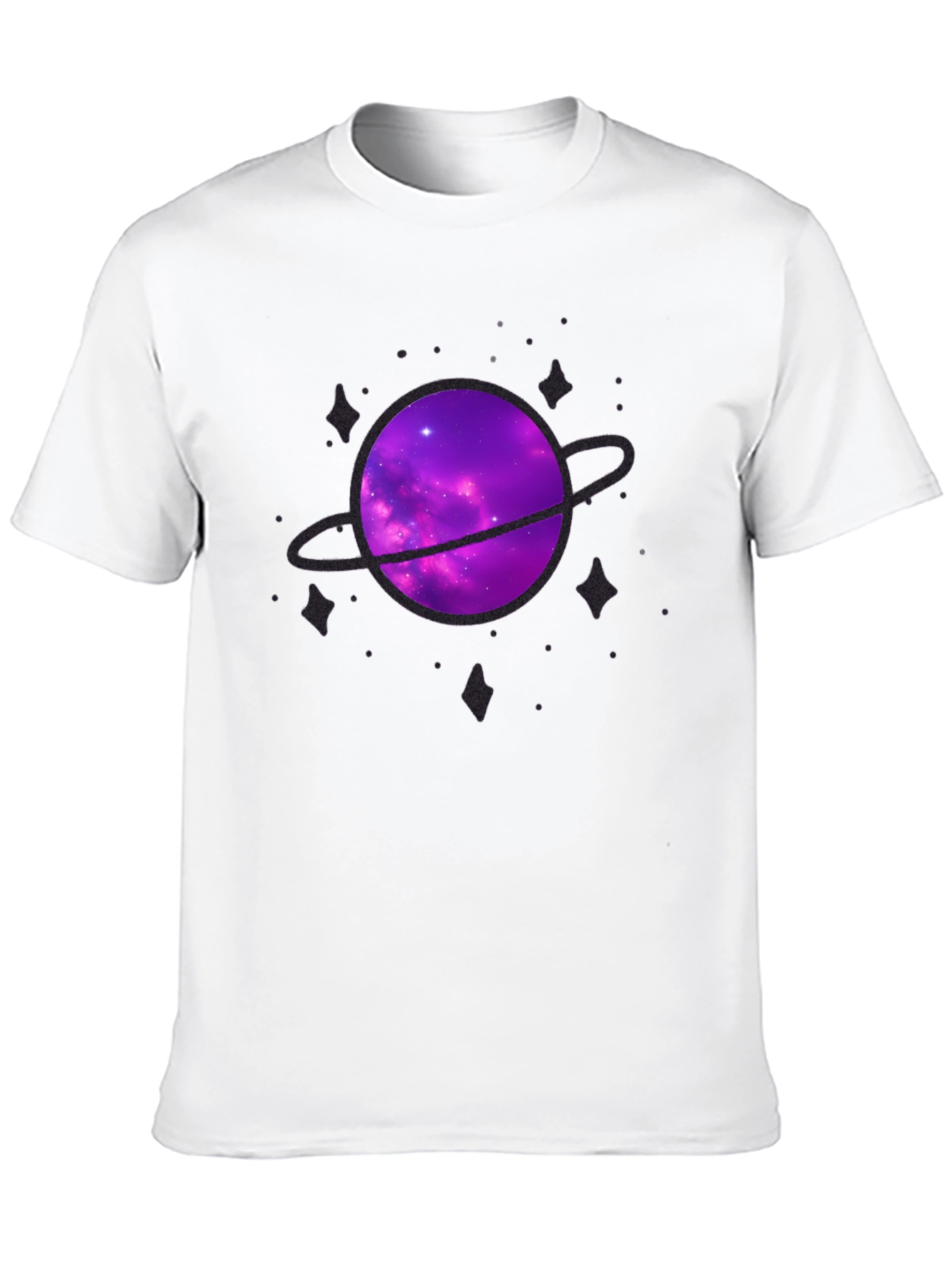Galaxy Planet Graphic Tee - Black Crew Neck