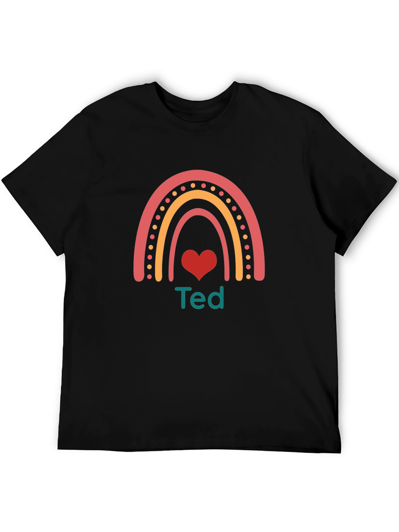 Personalized Ted Rainbow Heart T-Shirt - Black