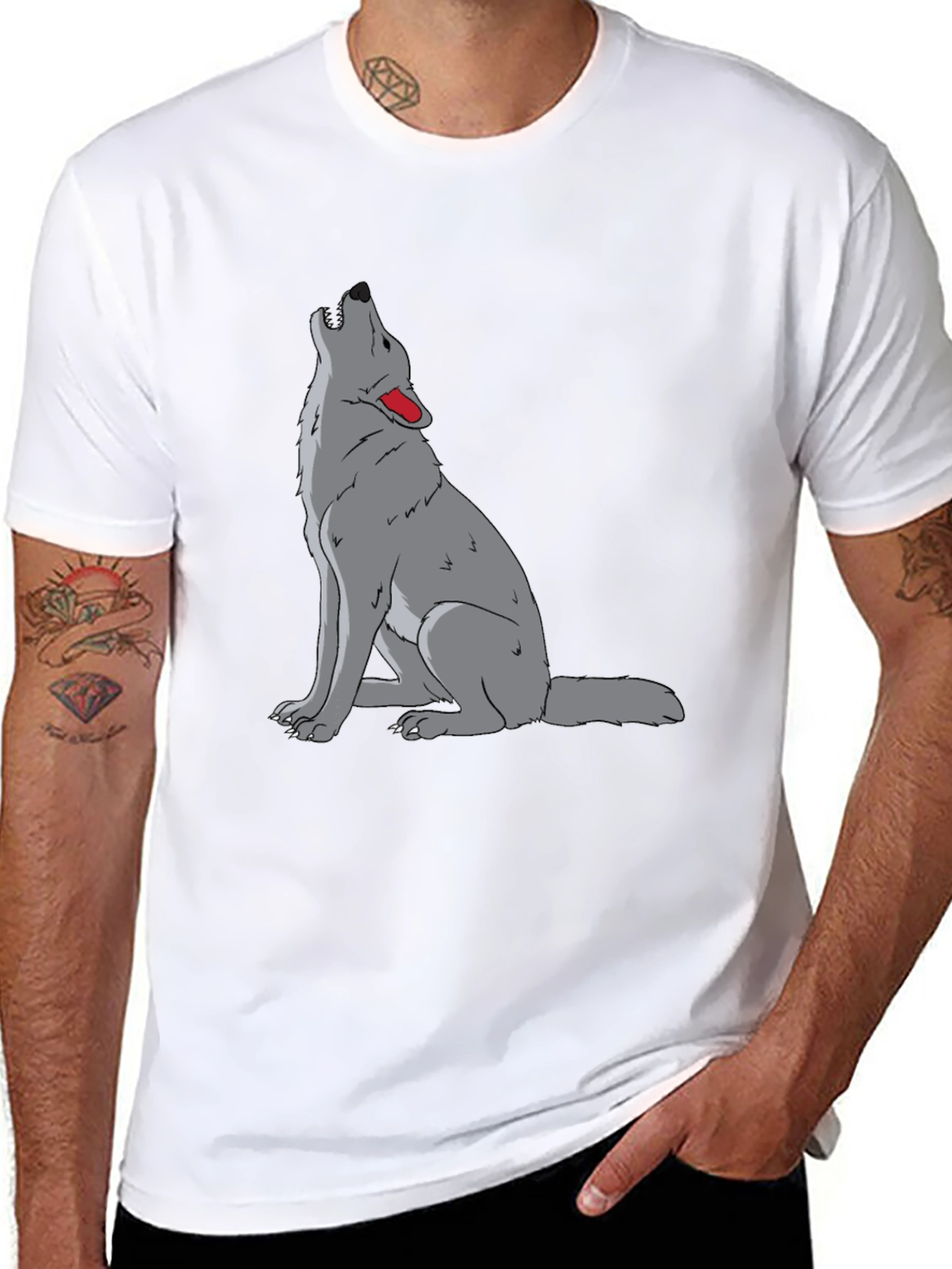 Mens Black T-Shirt with Wolf Howl Design