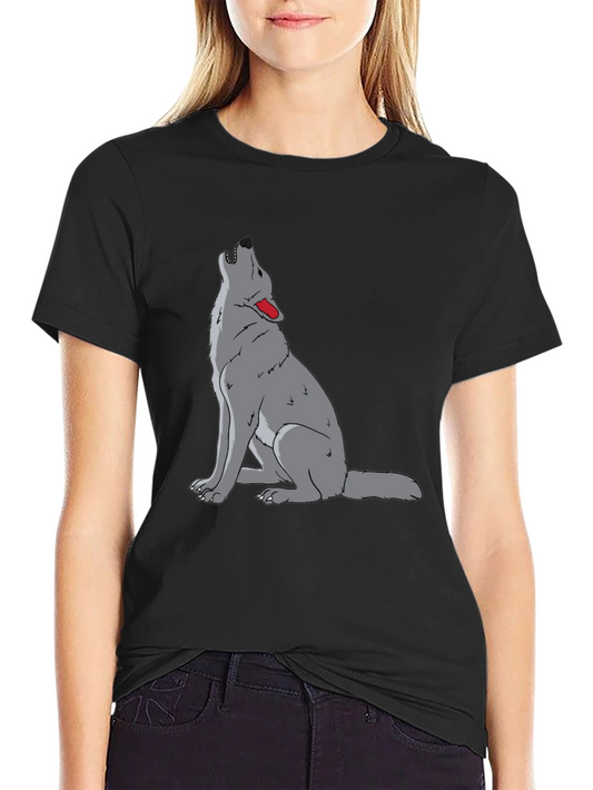 Mens Black T-Shirt with Wolf Howl Design