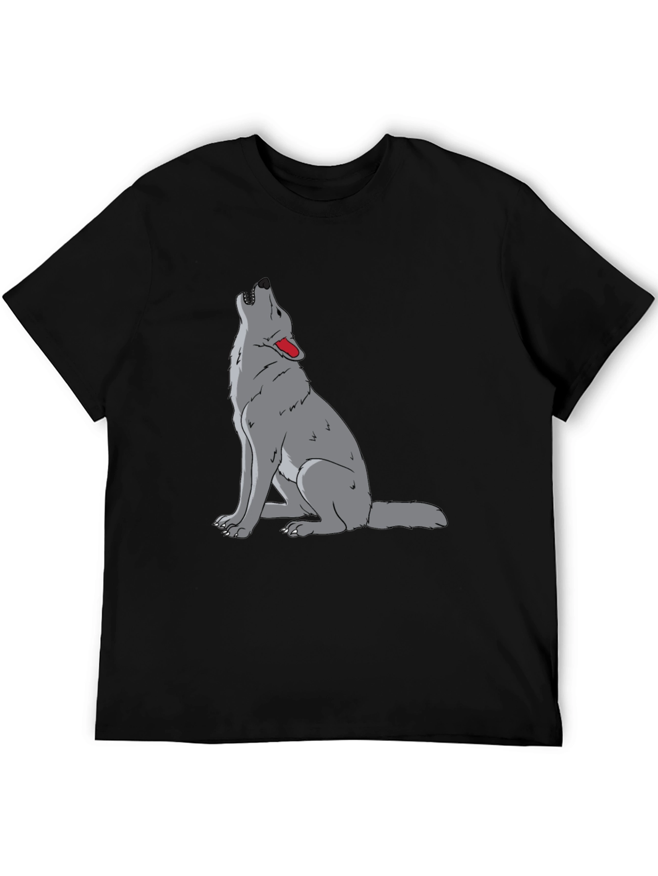 Mens Black T-Shirt with Wolf Howl Design