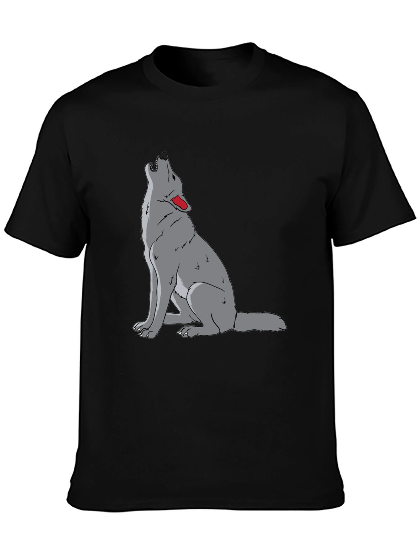 Mens Black T-Shirt with Wolf Howl Design