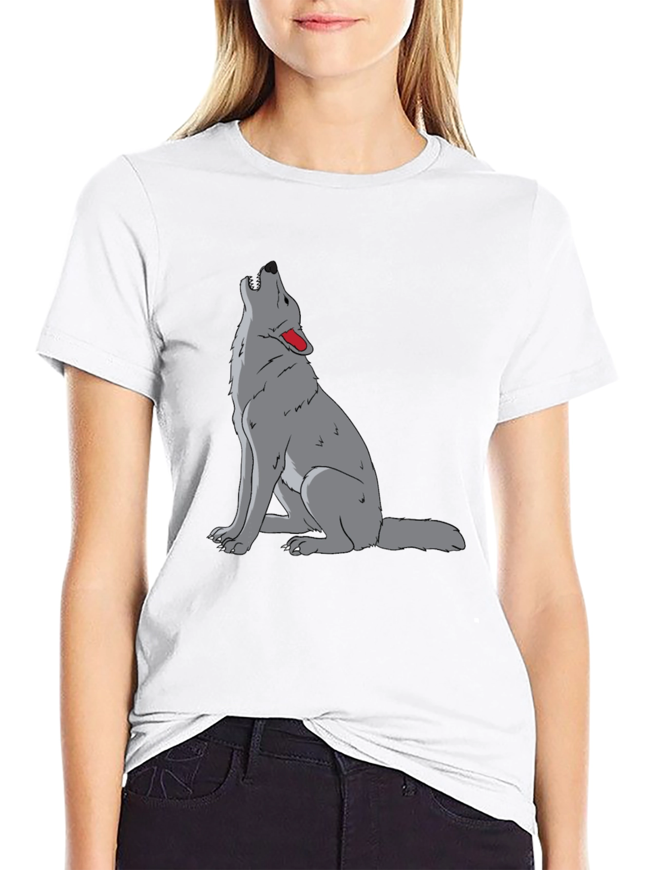 Mens Black T-Shirt with Wolf Howl Design