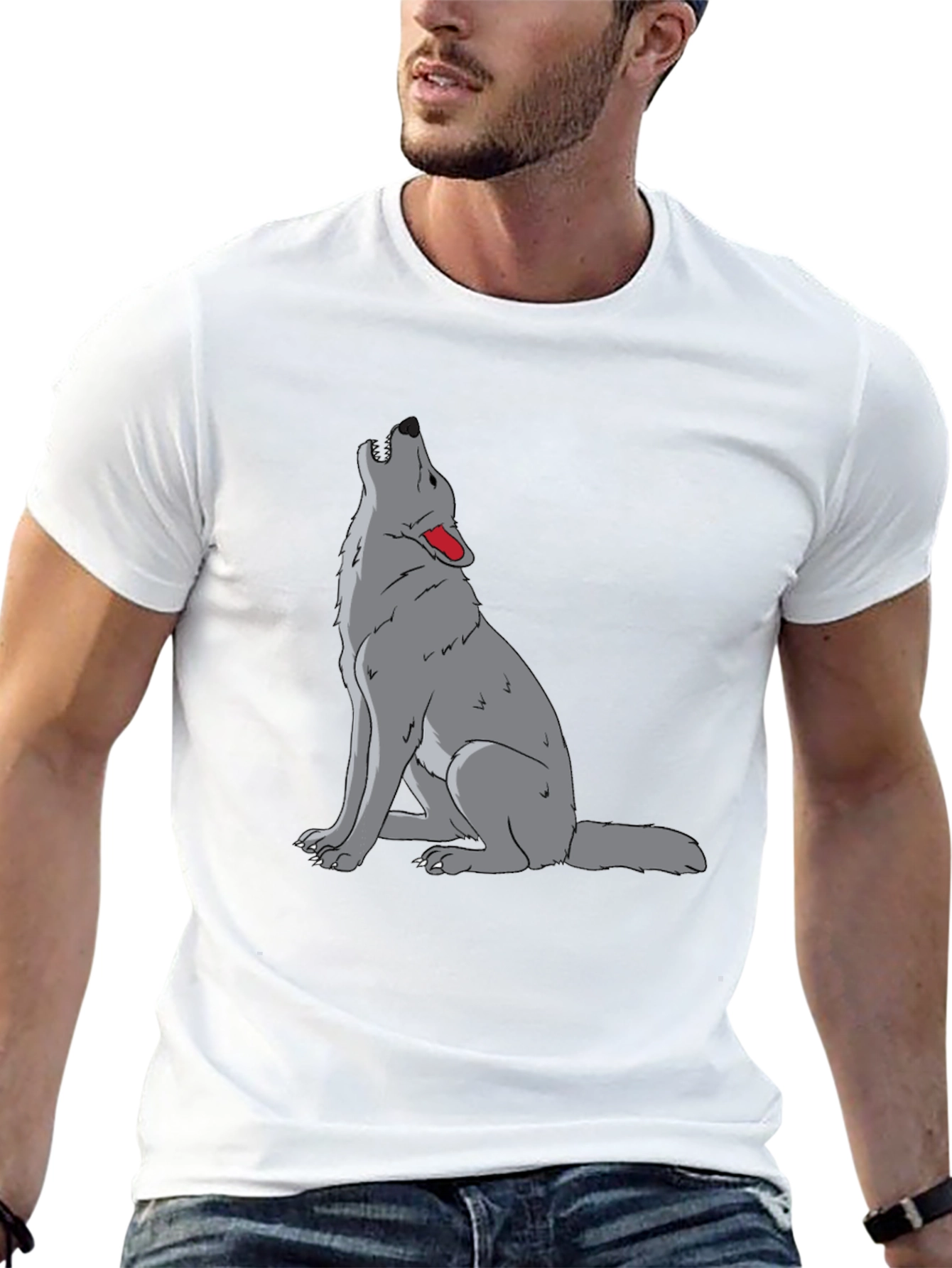 Mens Black T-Shirt with Wolf Howl Design