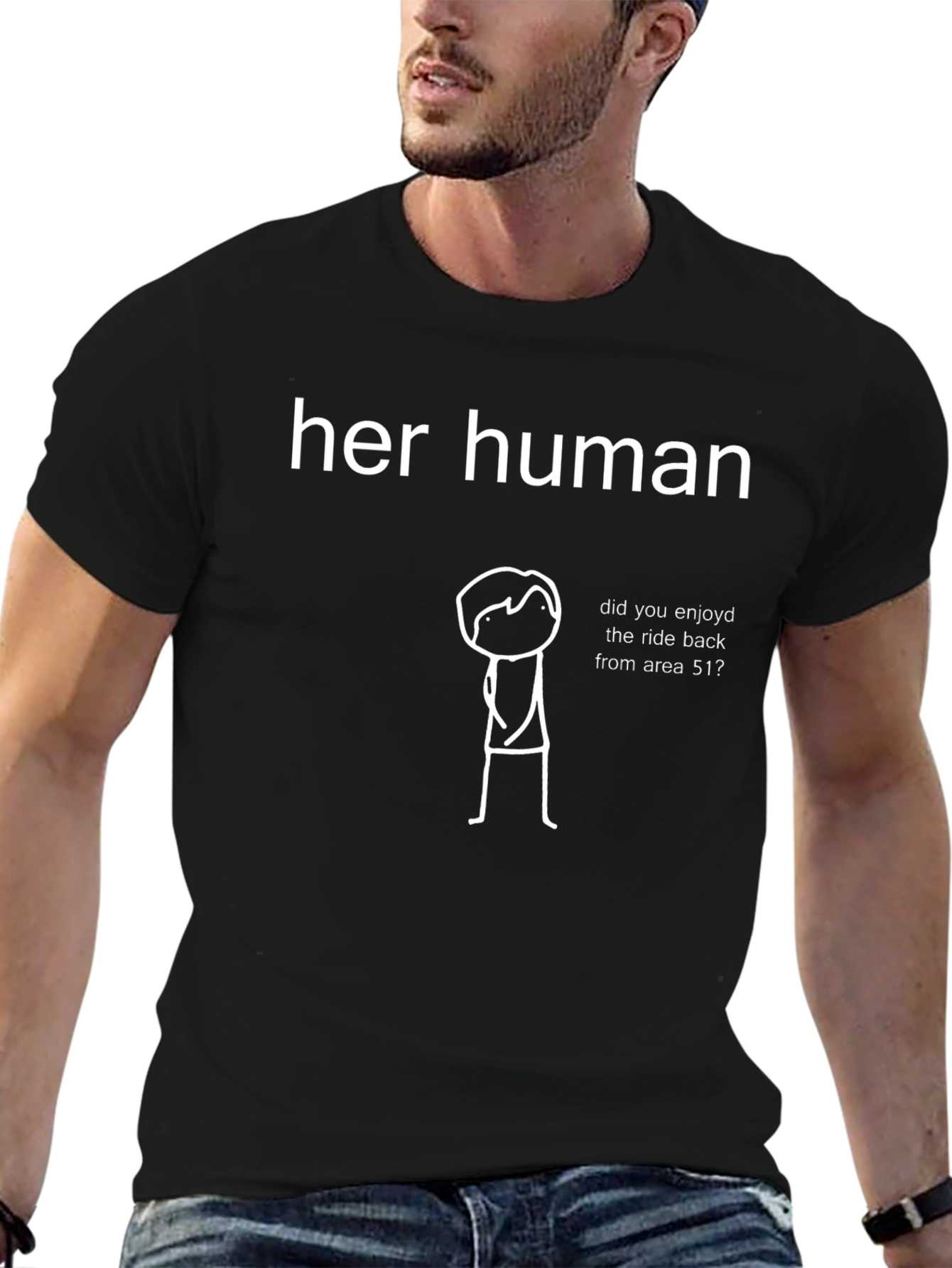 Her Human Area 51 Funny Black T-Shirt