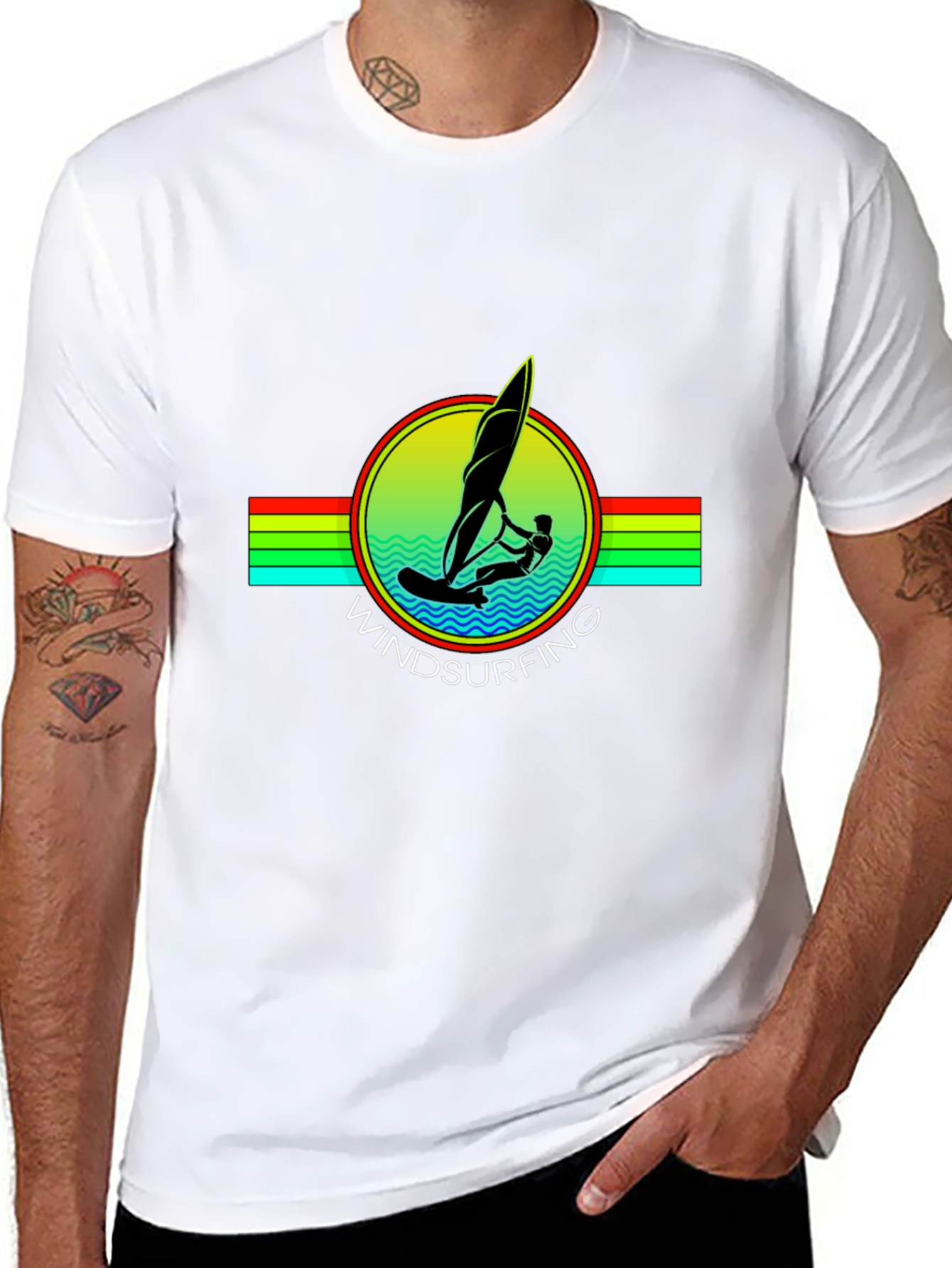 Windsurfing Graphic Tee - Black Cotton T-Shirt