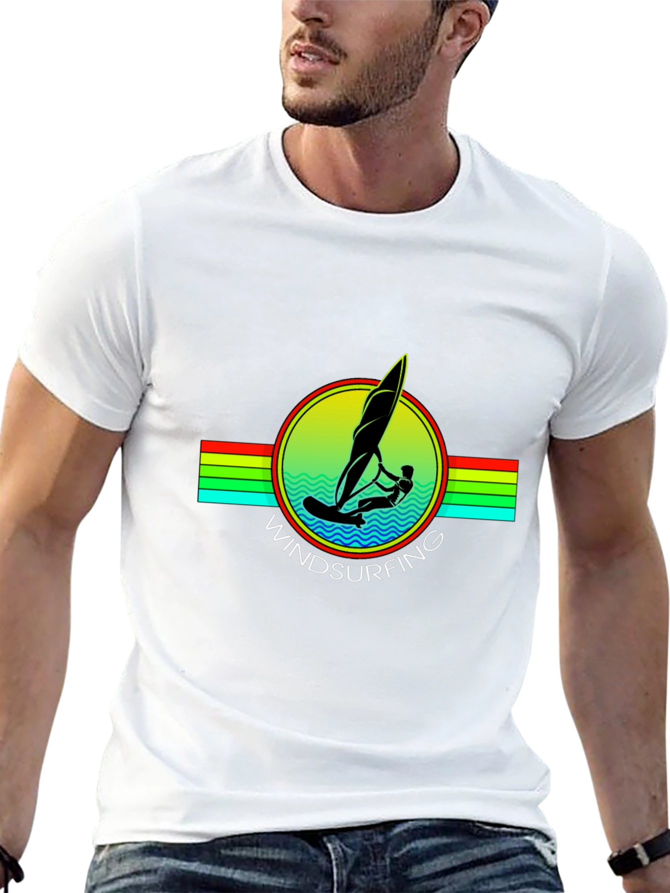 Windsurfing Graphic Tee - Black Cotton T-Shirt