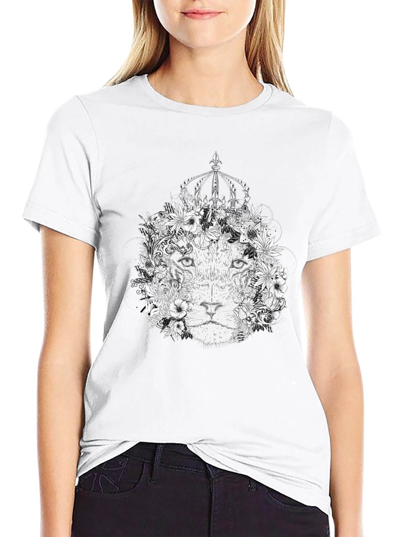Floral Lion King Graphic Tee - Black