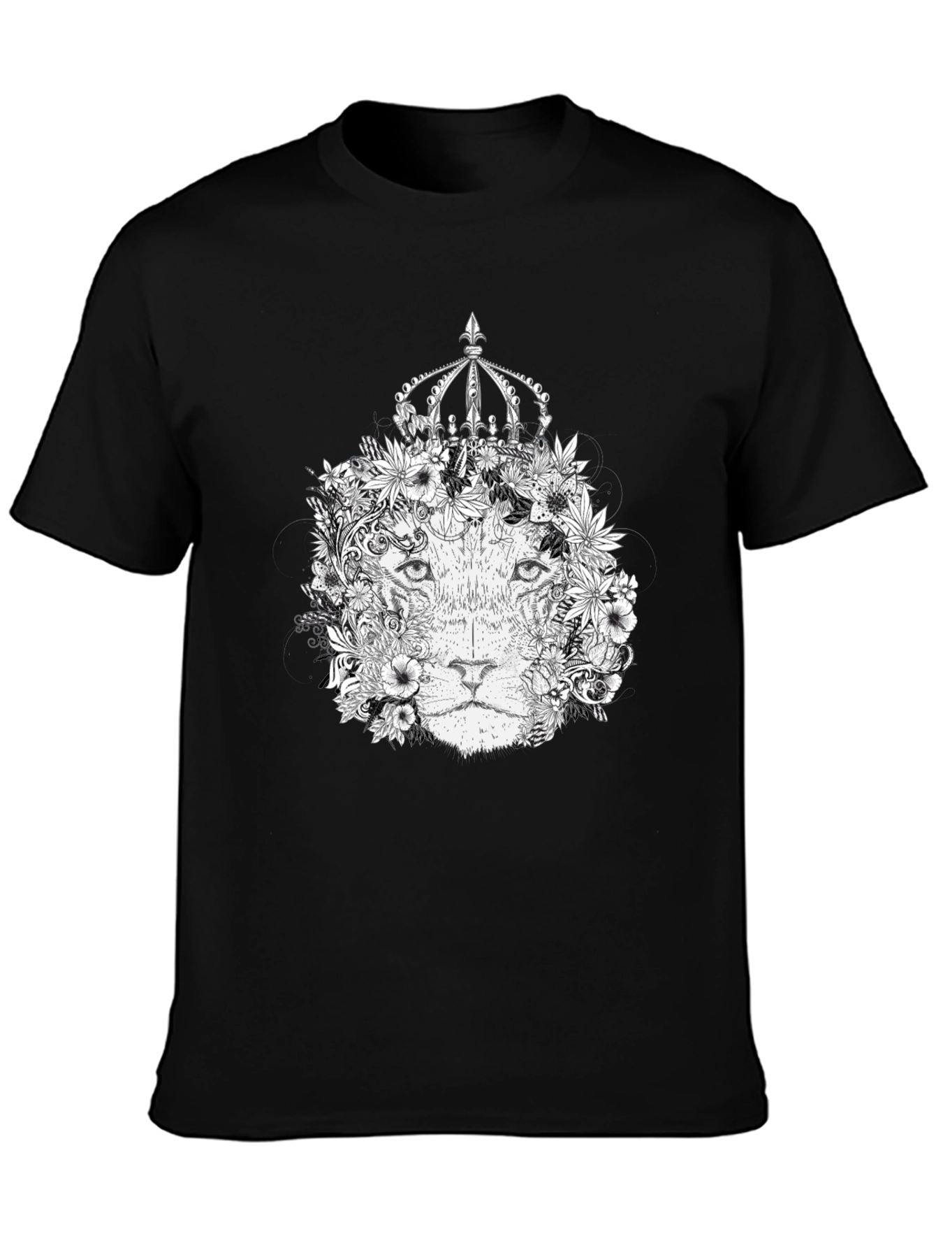 Floral Lion King Graphic Tee - Black