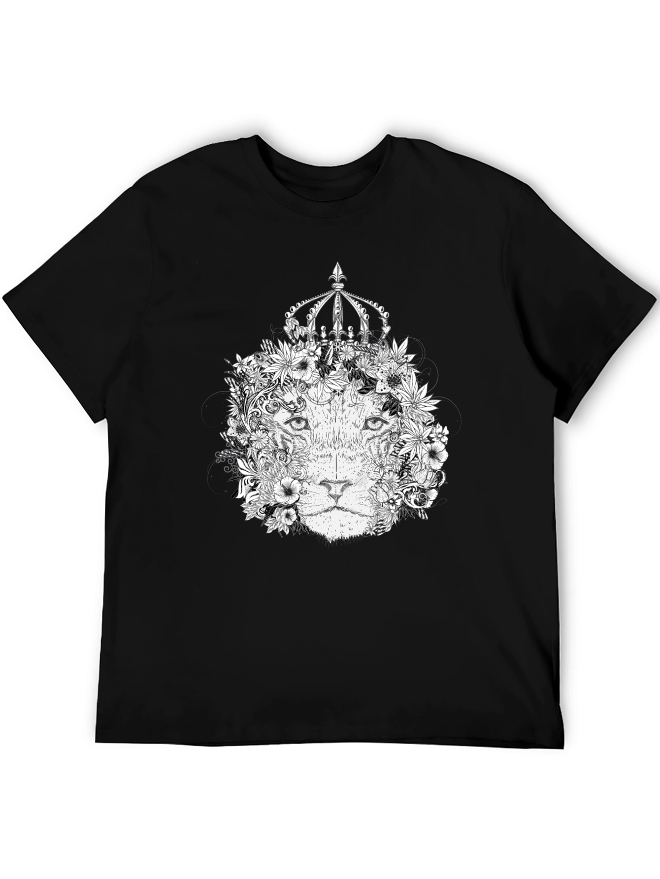Floral Lion King Graphic Tee - Black