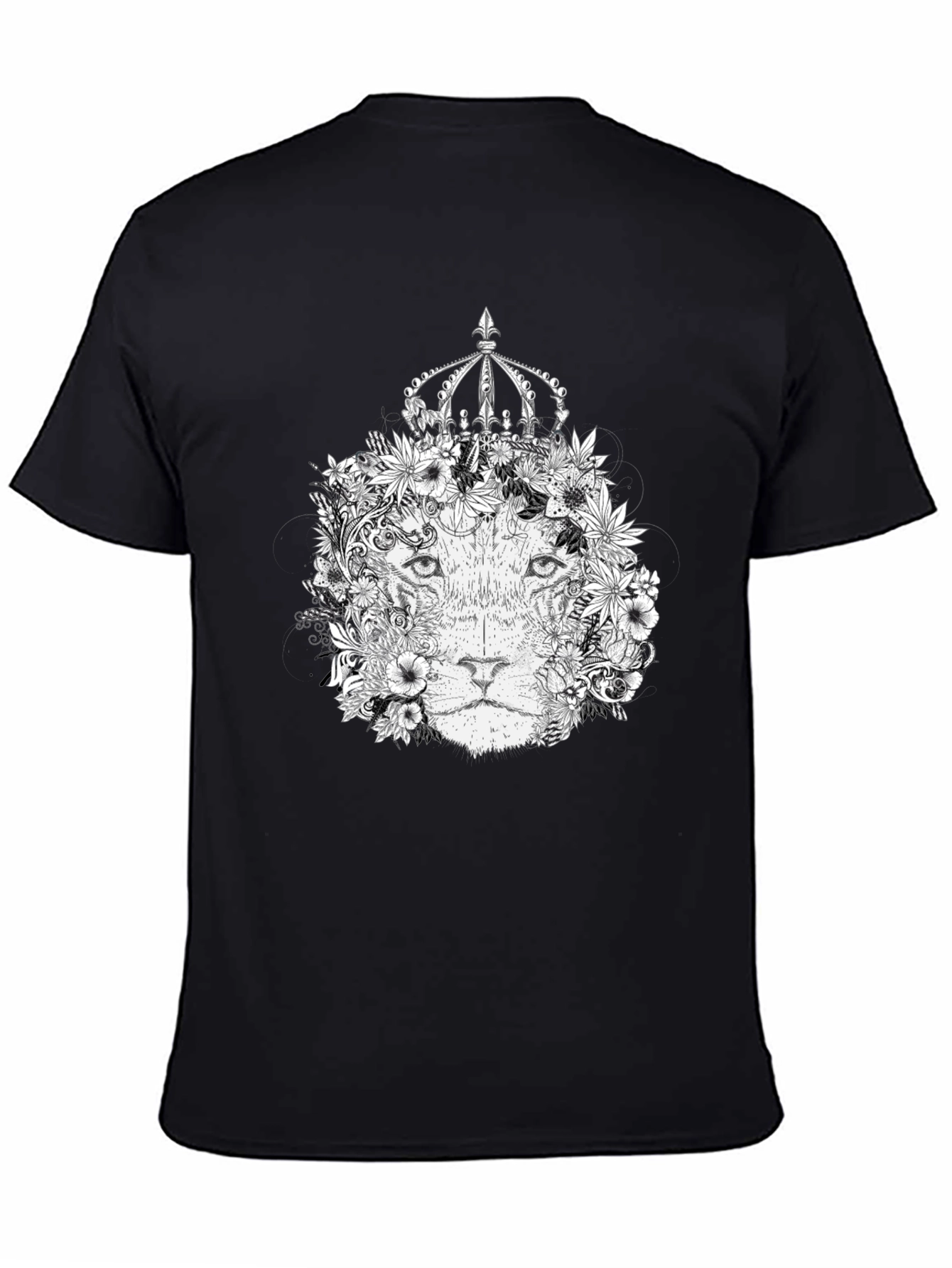Floral Lion King Graphic Tee - Black