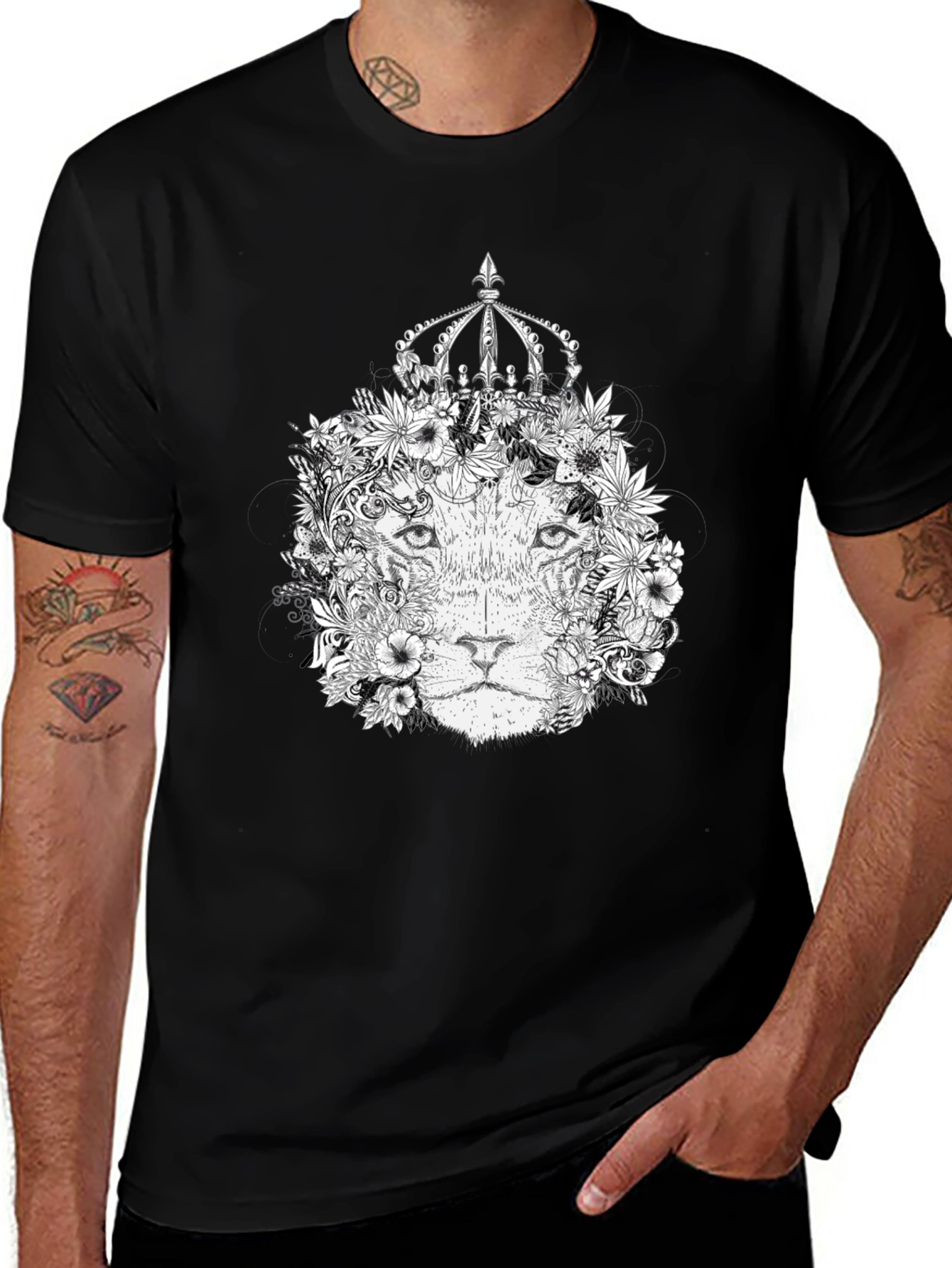Floral Lion King Graphic Tee - Black