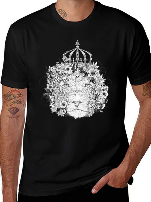 Floral Lion King Graphic Tee - Black