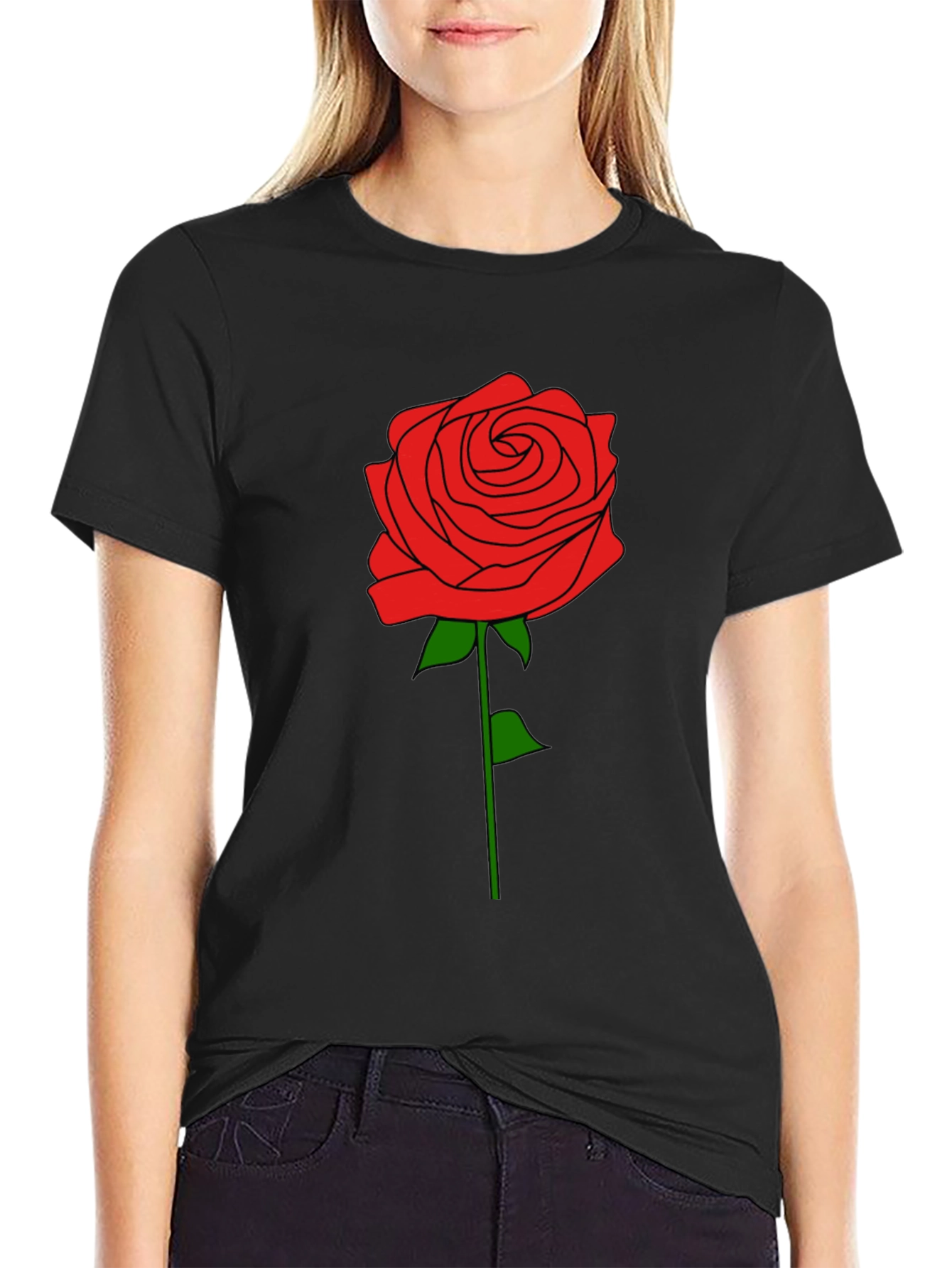 Rose Graphic T-Shirt - Black Cotton Tee