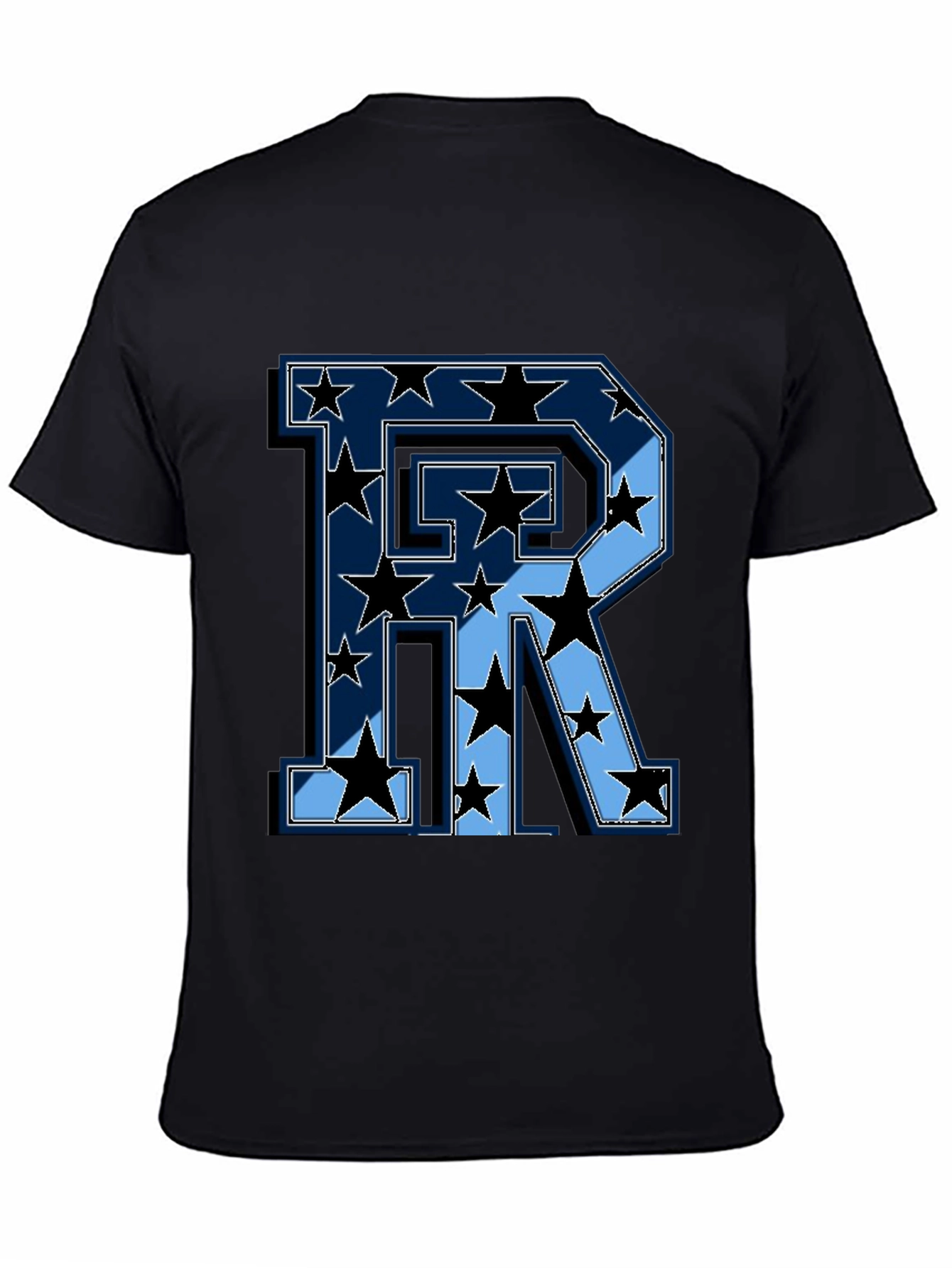 Starry Letter R Graphic Print Mens Black T-Shirt