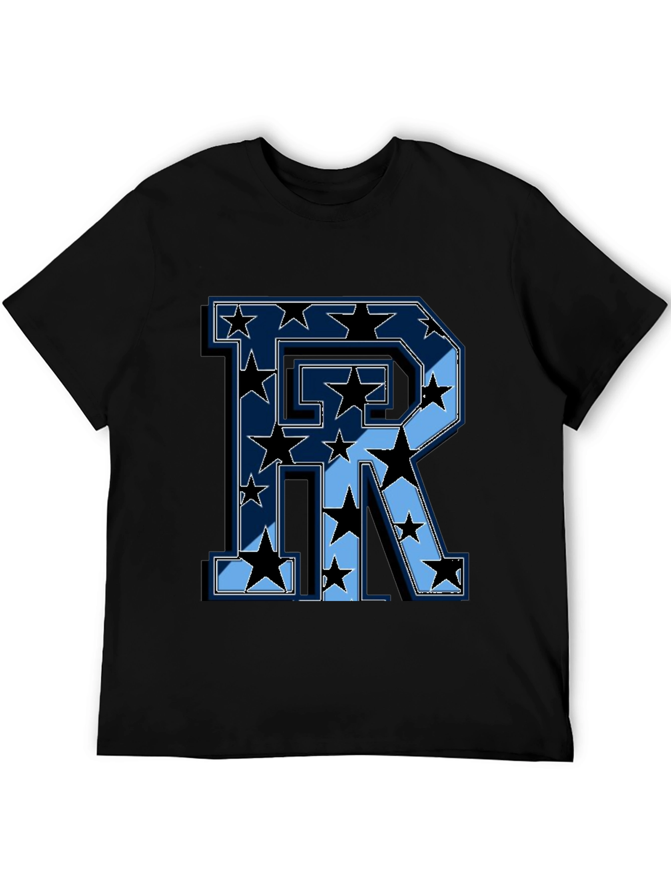 Starry Letter R Graphic Print Mens Black T-Shirt